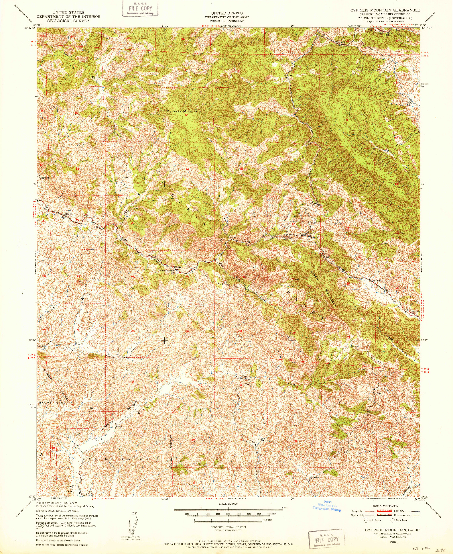 USGS 1:24000-SCALE QUADRANGLE FOR CYPRESS MOUNTAIN, CA 1948