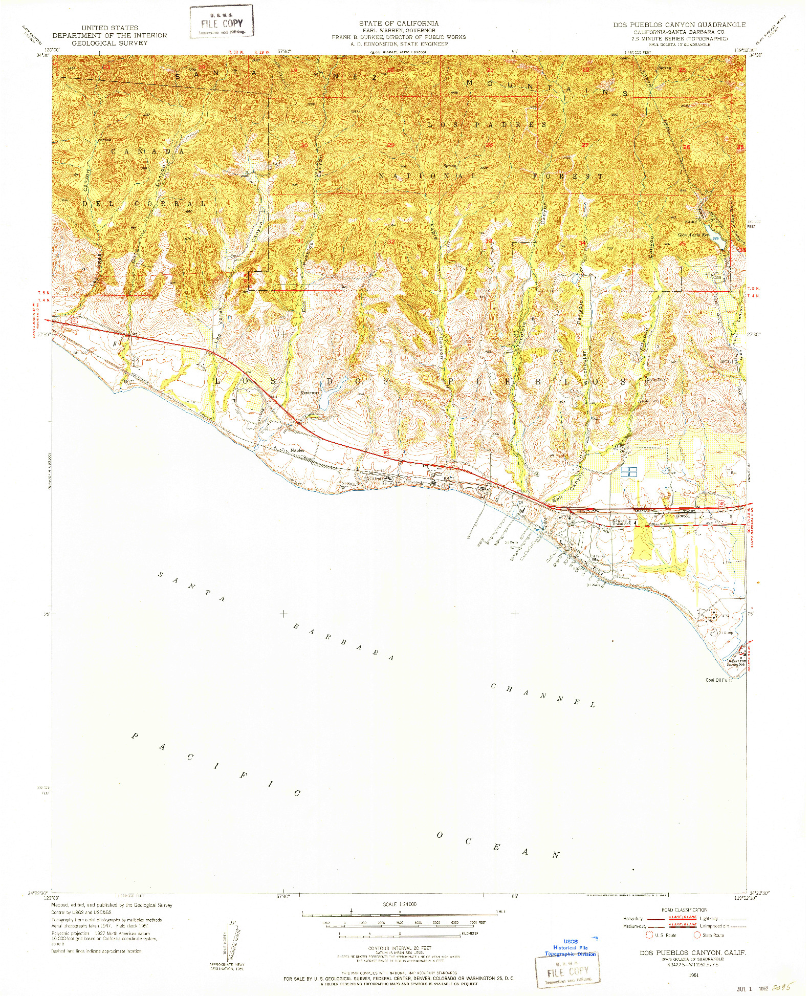 USGS 1:24000-SCALE QUADRANGLE FOR DOS PUEBLOS CANYON, CA 1951