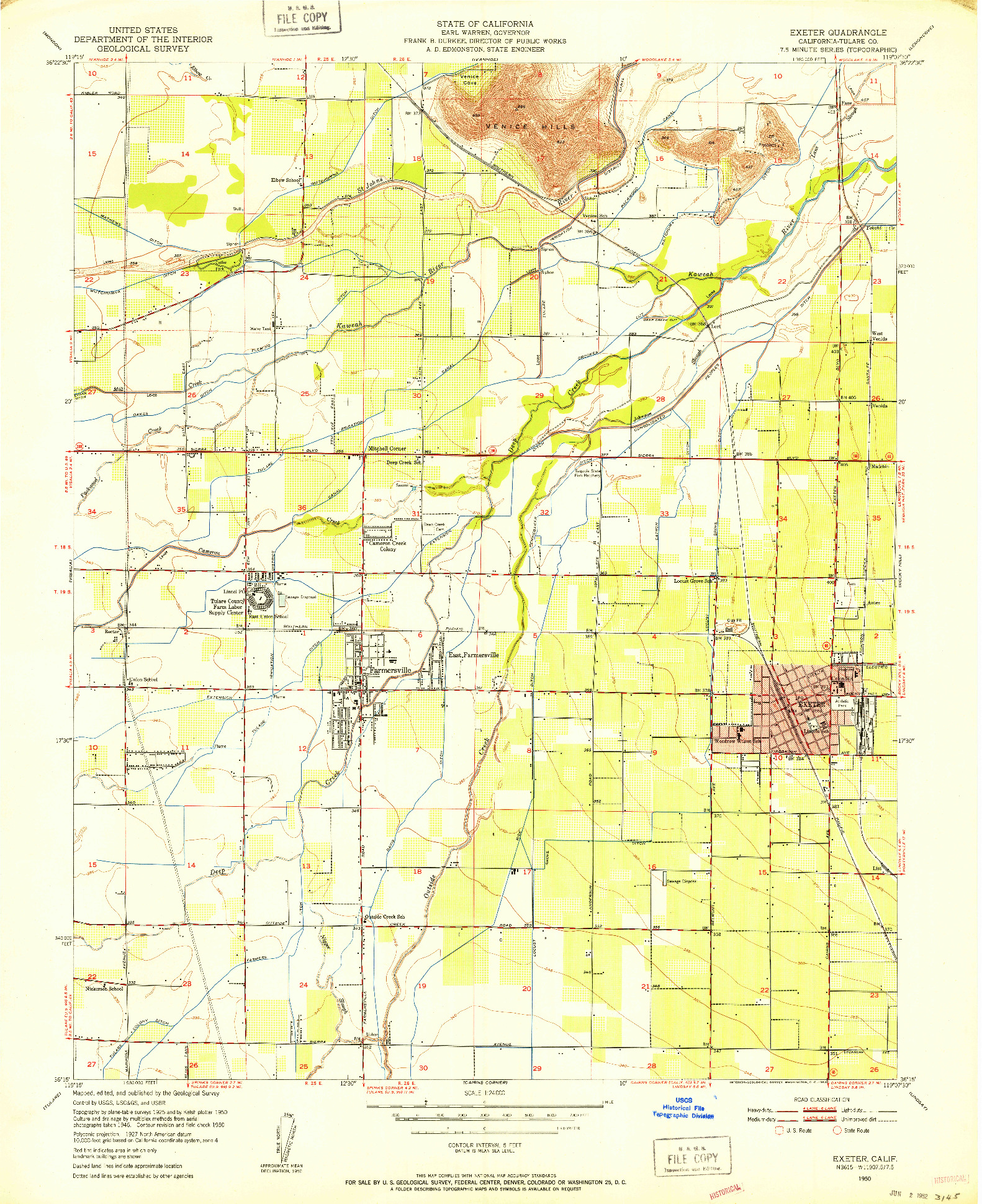 USGS 1:24000-SCALE QUADRANGLE FOR EXETER, CA 1950