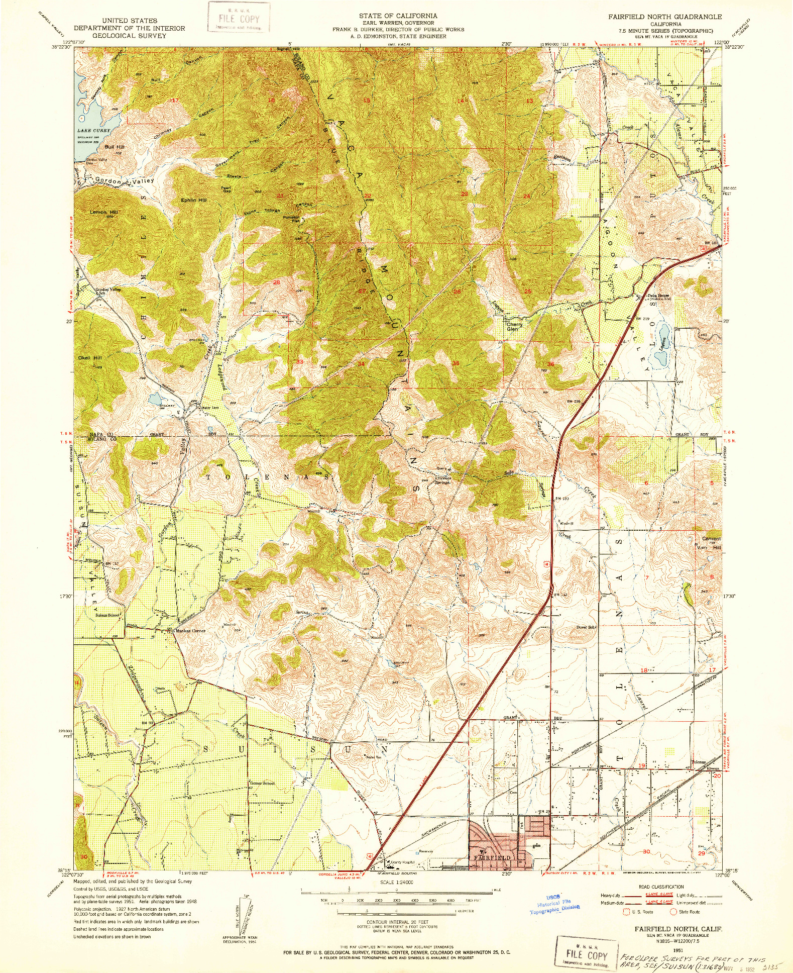 USGS 1:24000-SCALE QUADRANGLE FOR FAIRFIELD NORTH, CA 1951