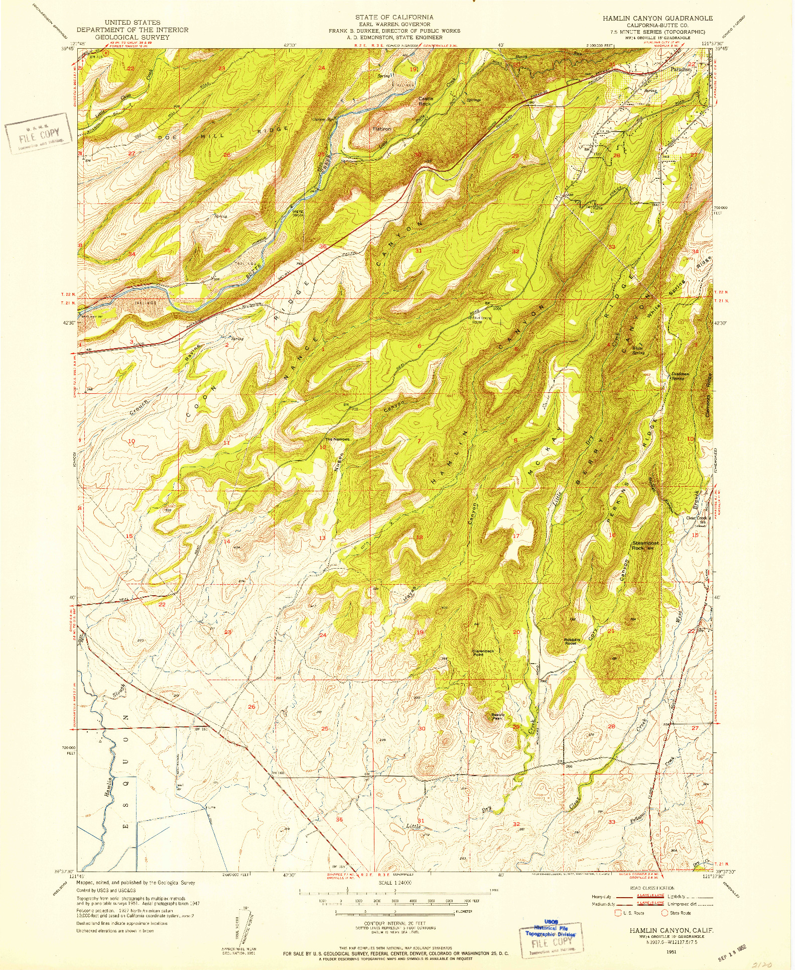 USGS 1:24000-SCALE QUADRANGLE FOR HAMLIN CANYON, CA 1951