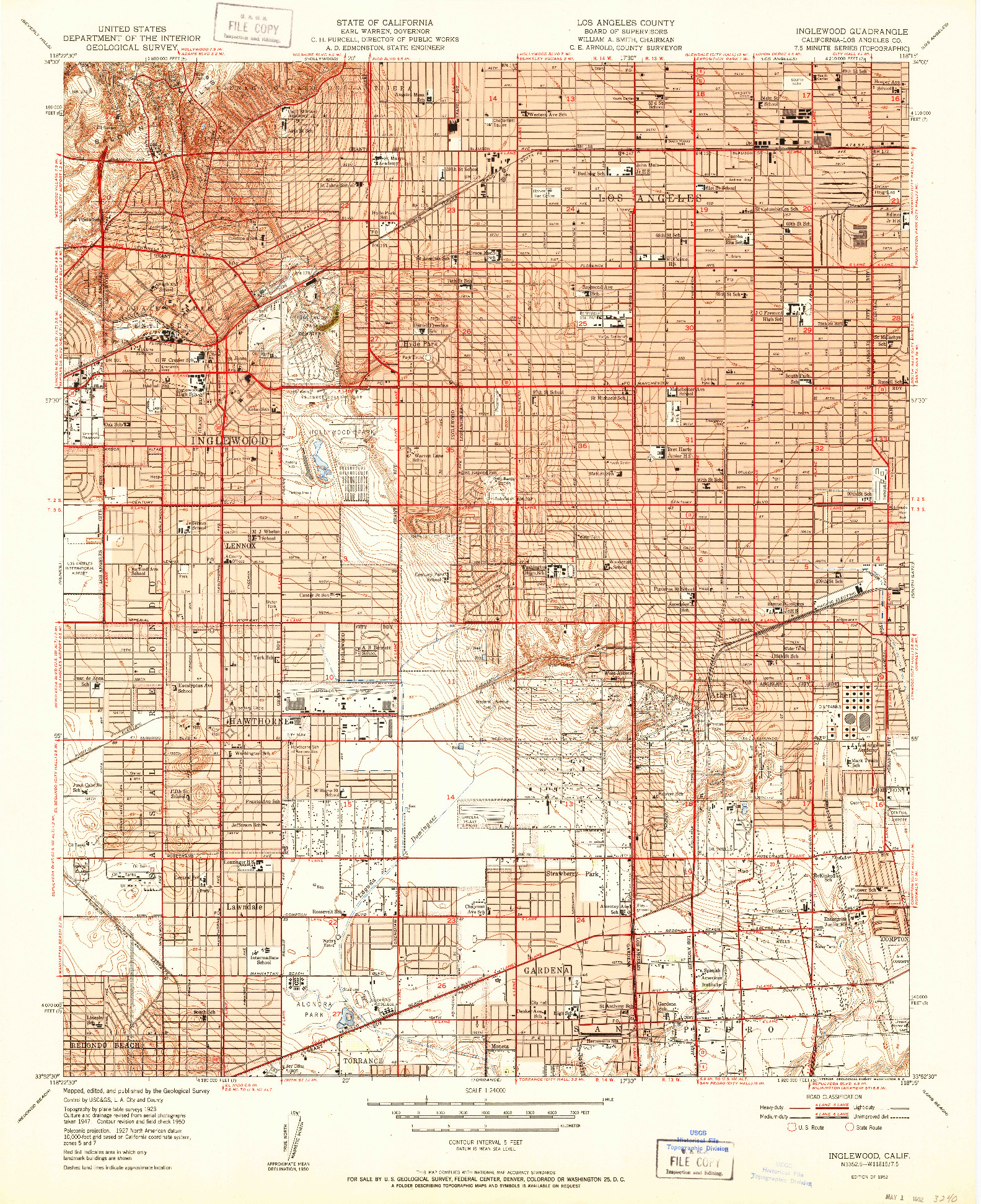 USGS 1:24000-SCALE QUADRANGLE FOR INGLEWOOD, CA 1952