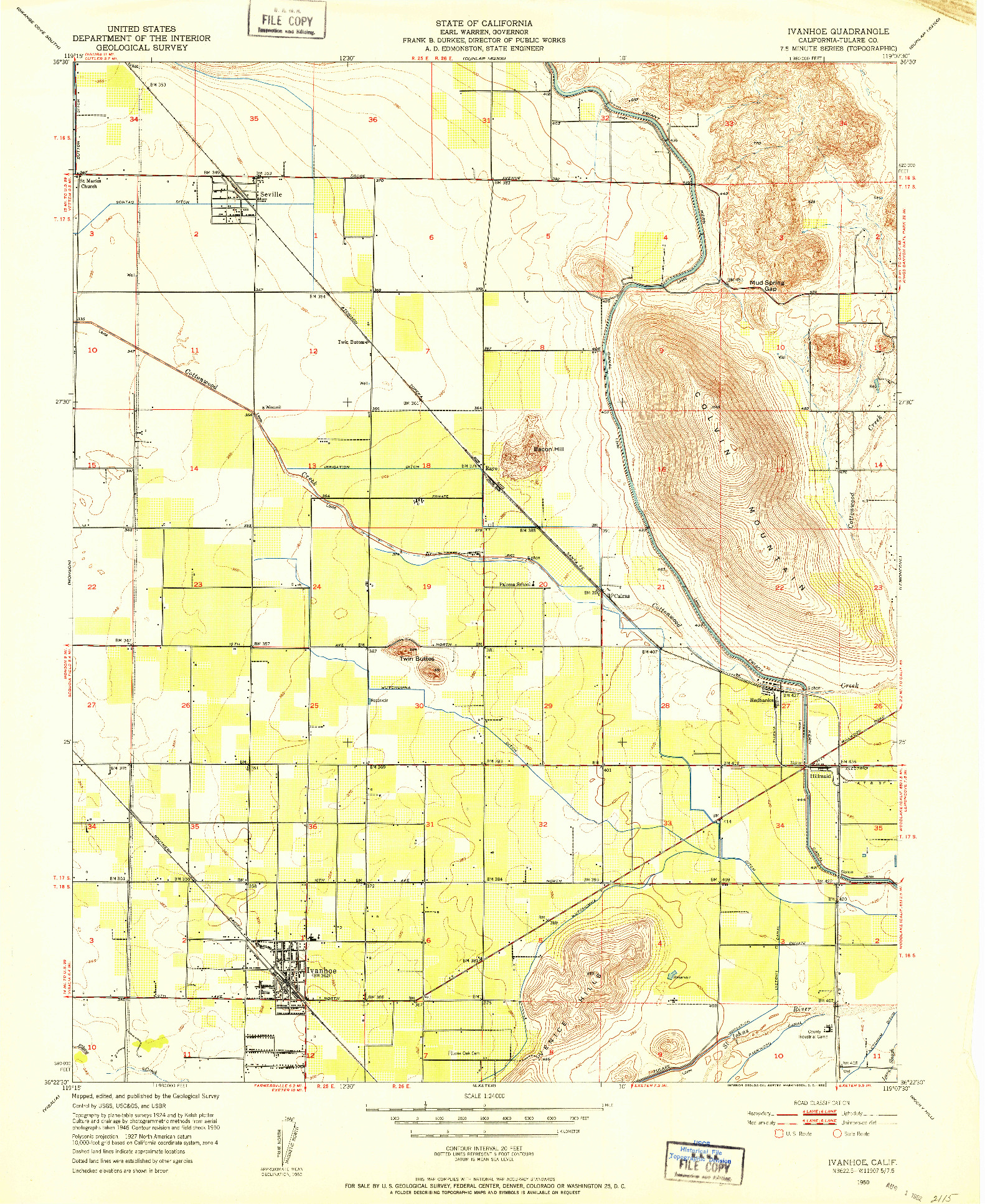 USGS 1:24000-SCALE QUADRANGLE FOR IVANHOE, CA 1950
