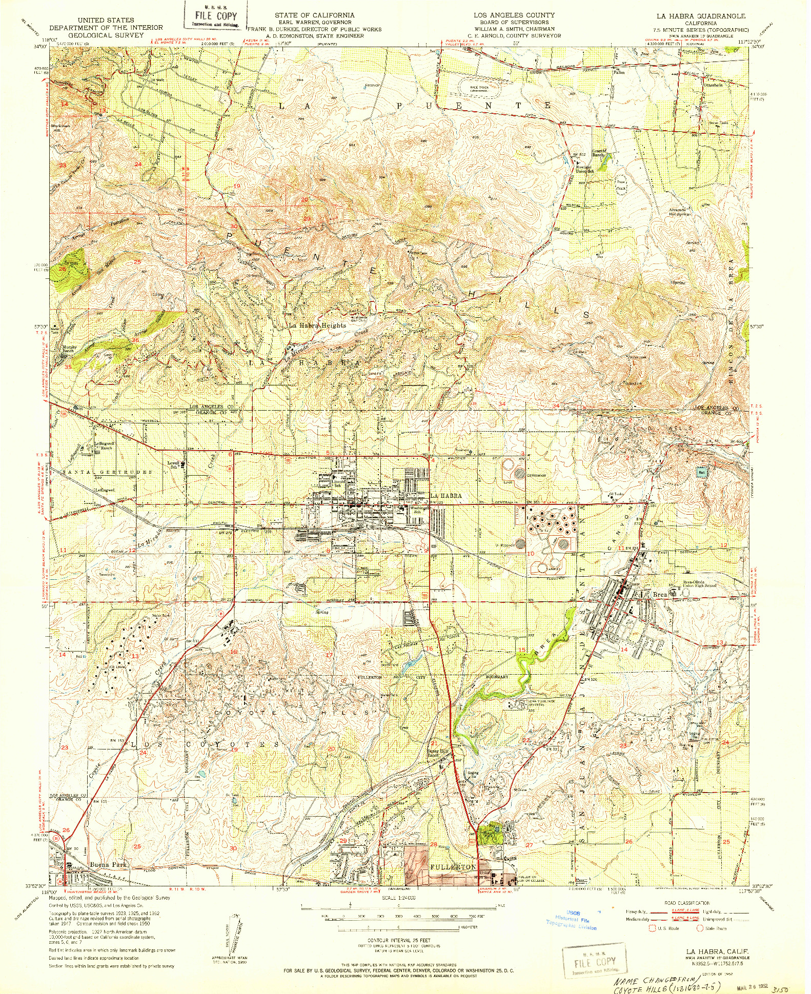 USGS 1:24000-SCALE QUADRANGLE FOR LA HABRA, CA 1952