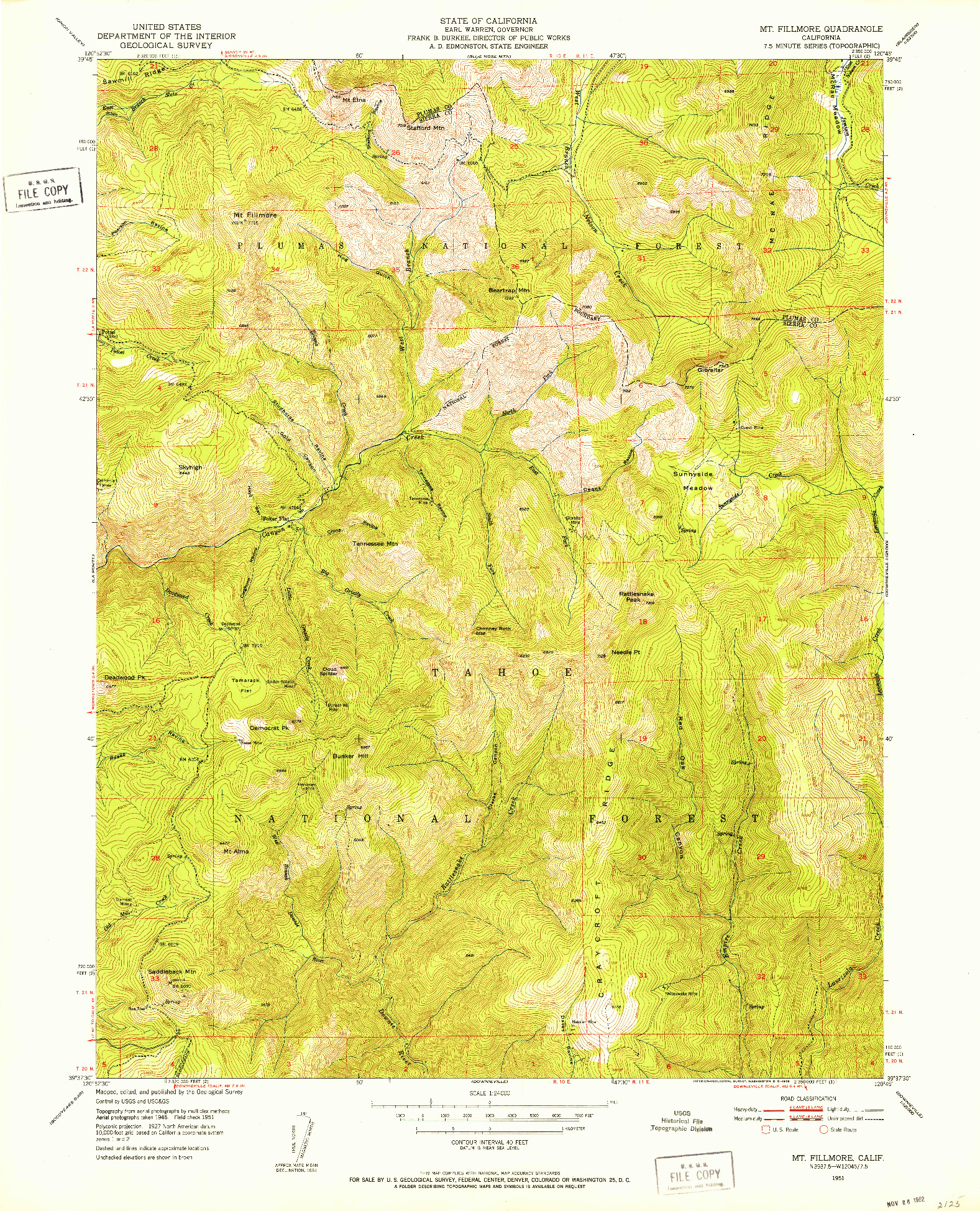 USGS 1:24000-SCALE QUADRANGLE FOR MT. FILLMORE, CA 1951