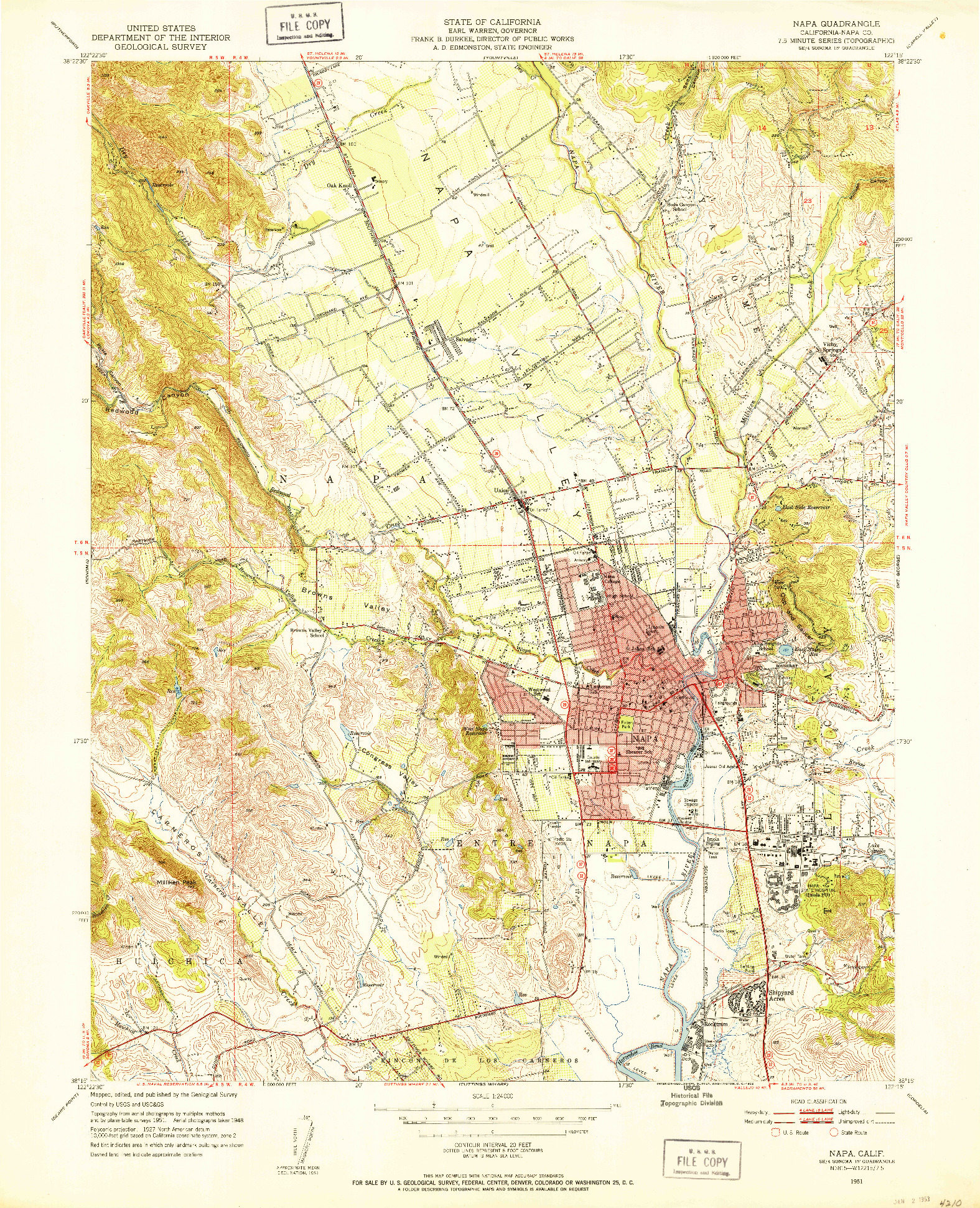 USGS 1:24000-SCALE QUADRANGLE FOR NAPA, CA 1951