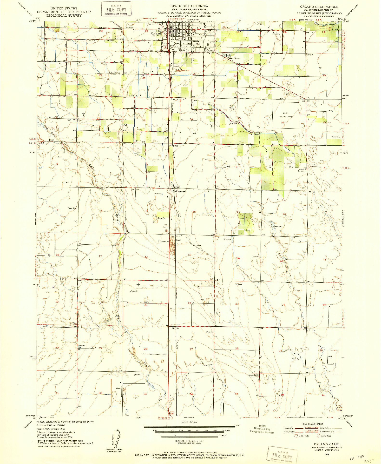 USGS 1:24000-SCALE QUADRANGLE FOR ORLAND, CA 1951