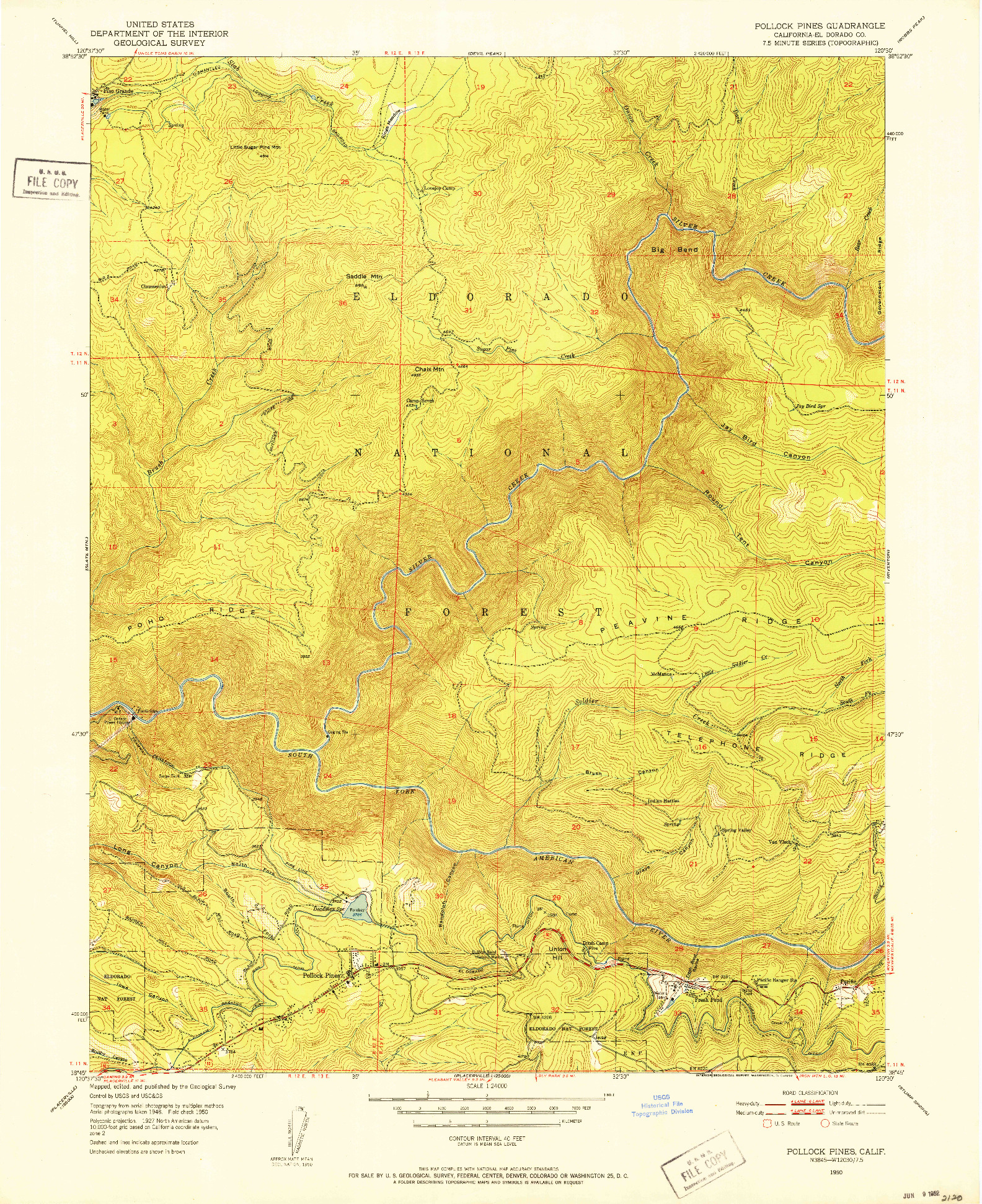 USGS 1:24000-SCALE QUADRANGLE FOR POLLOCK PINES, CA 1950