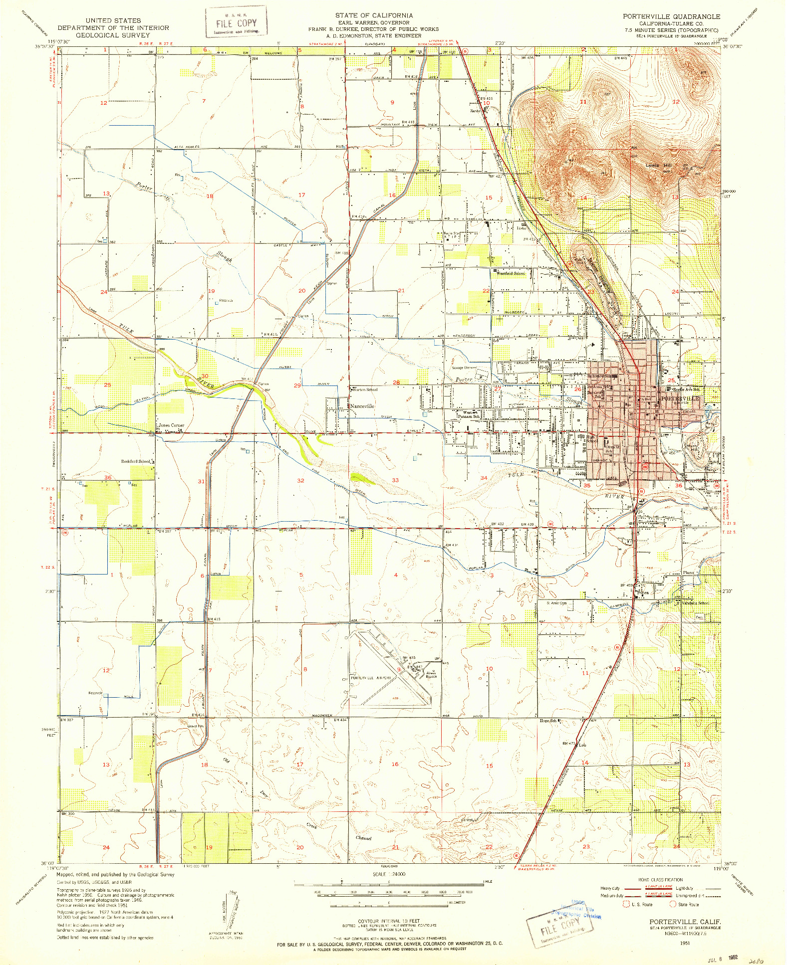 USGS 1:24000-SCALE QUADRANGLE FOR PORTERVILLE, CA 1951