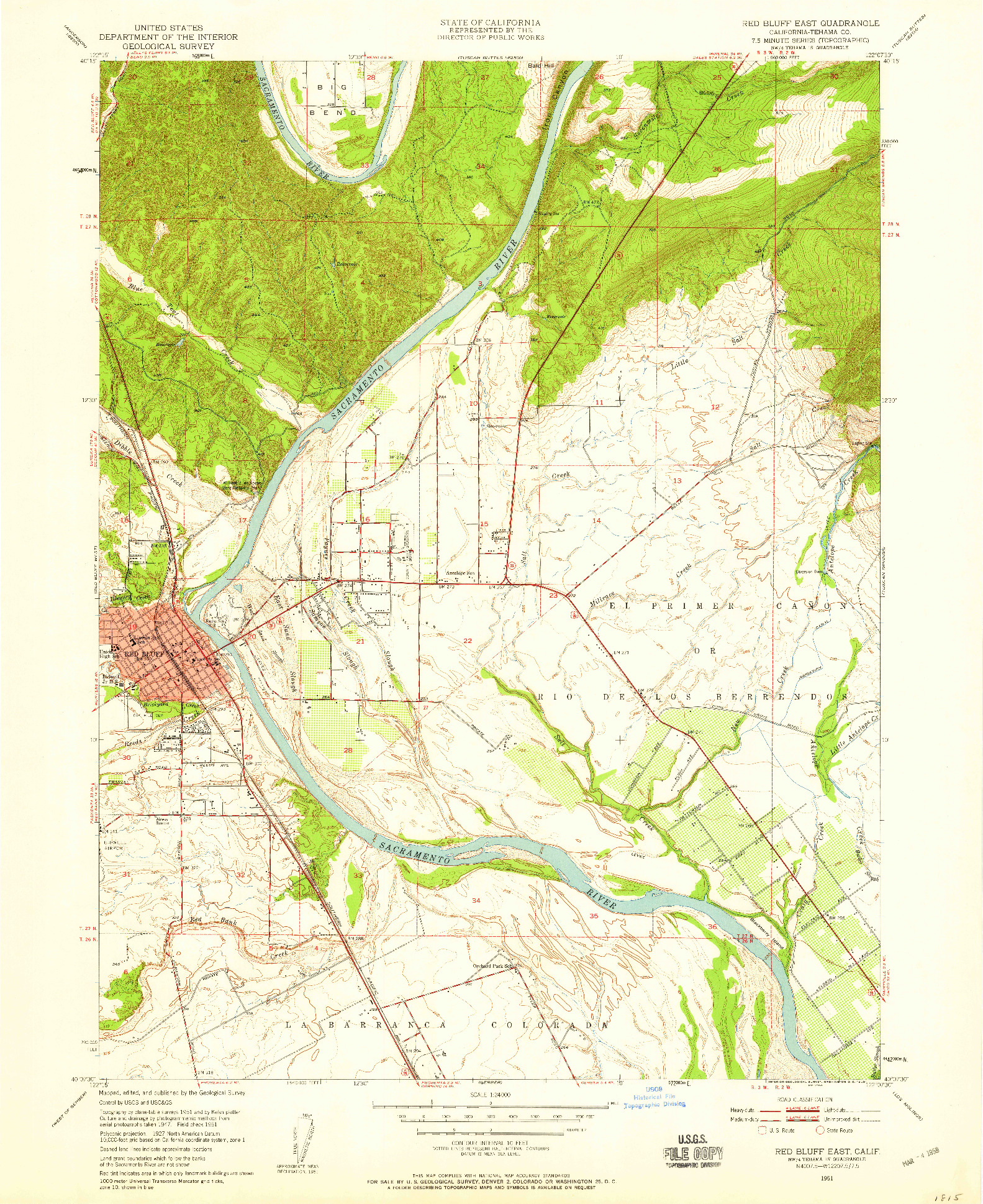 USGS 1:24000-SCALE QUADRANGLE FOR RED BLUFF EAST, CA 1951
