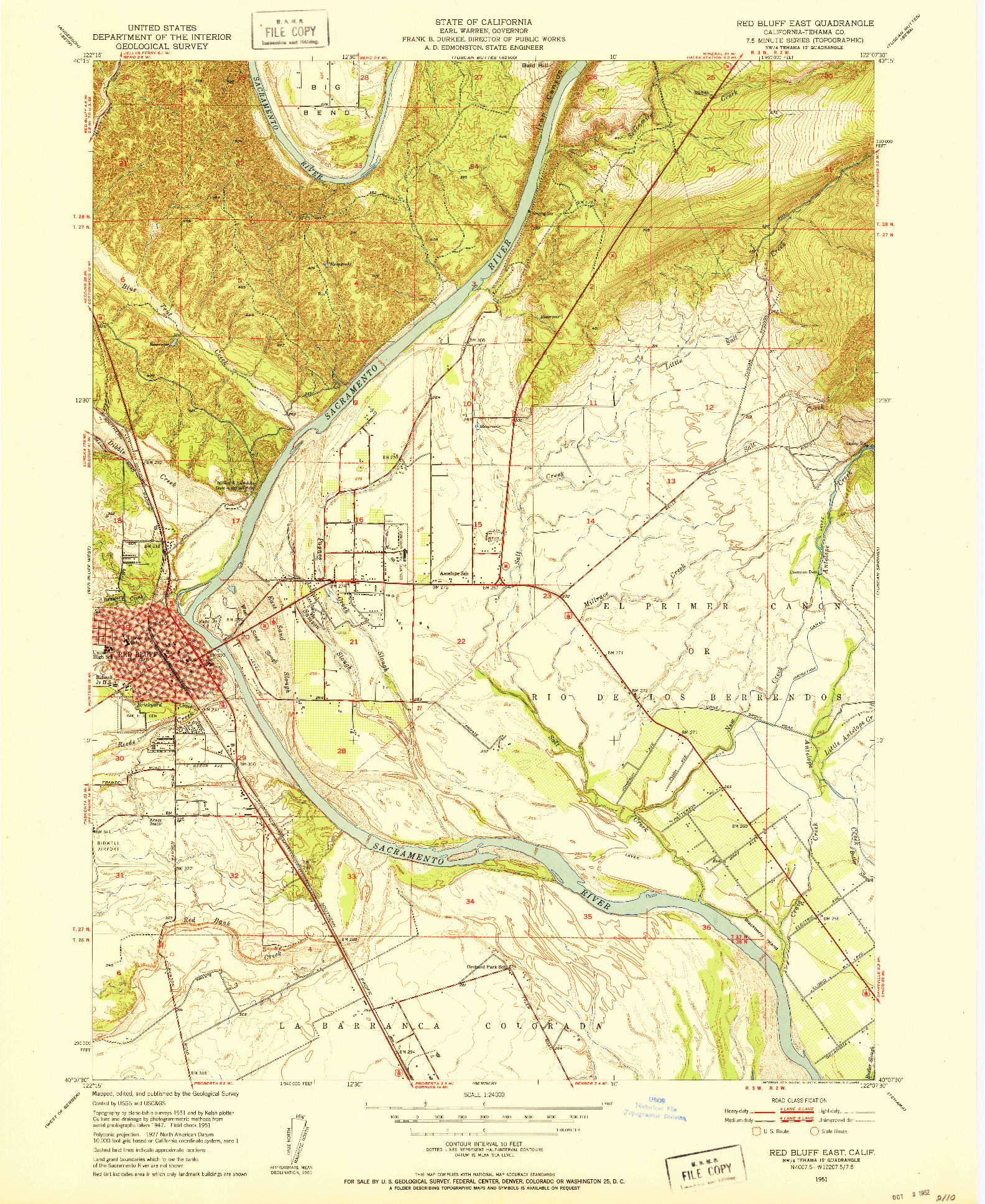 USGS 1:24000-SCALE QUADRANGLE FOR RED BLUFF EAST, CA 1951