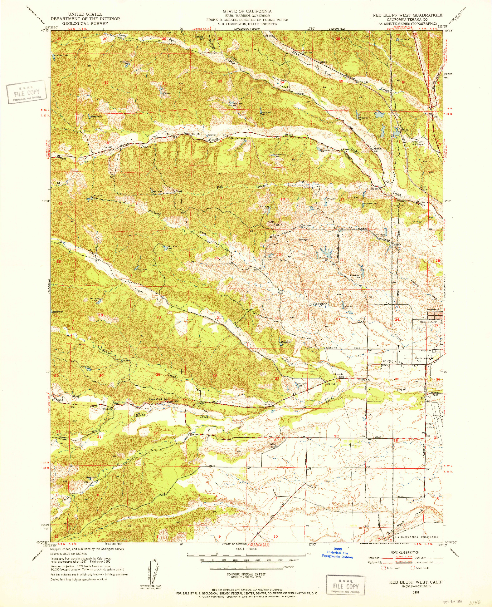 USGS 1:24000-SCALE QUADRANGLE FOR RED BLUFF WEST, CA 1951