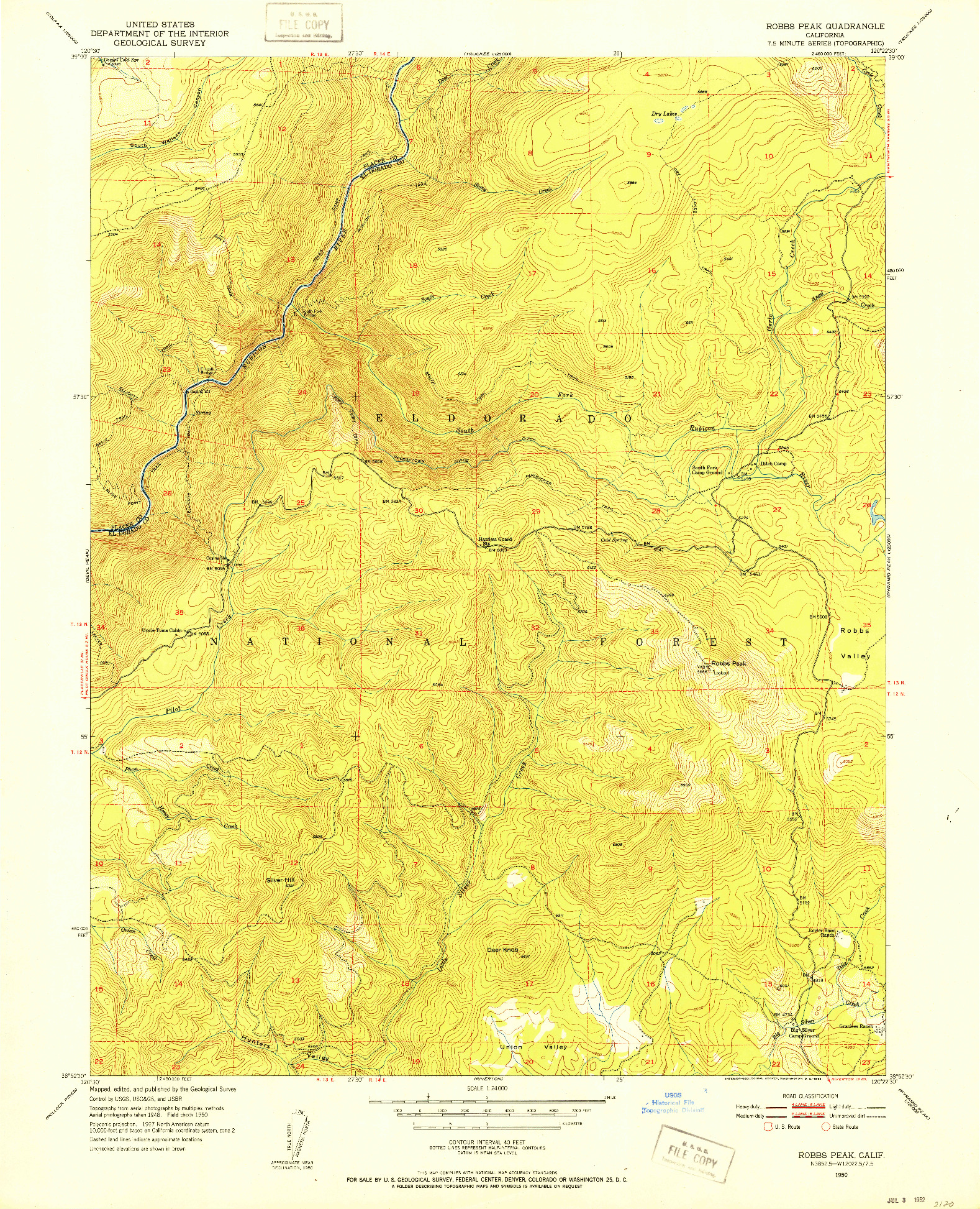 USGS 1:24000-SCALE QUADRANGLE FOR ROBBS PEAK, CA 1950