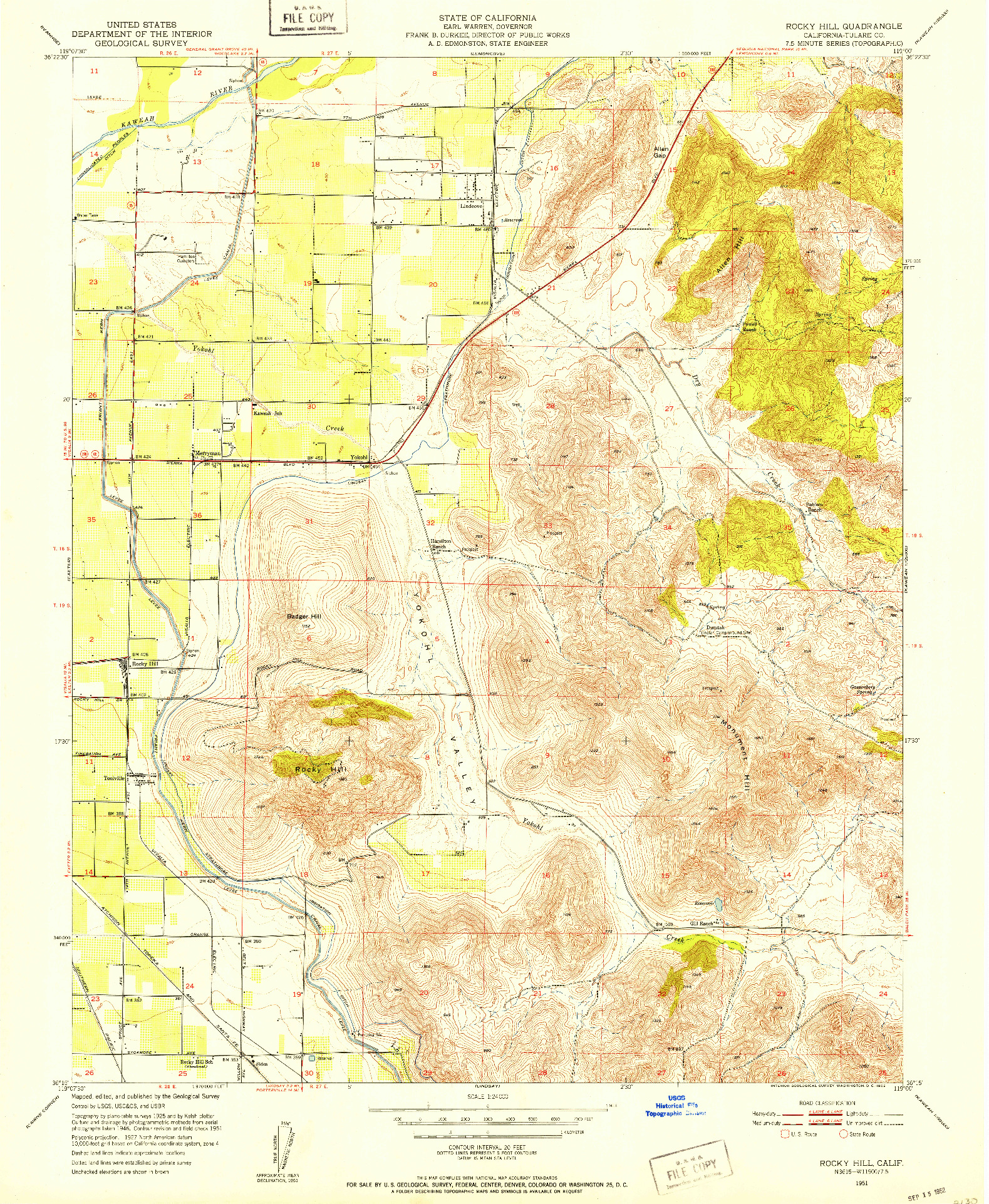 USGS 1:24000-SCALE QUADRANGLE FOR ROCKY HILL, CA 1951