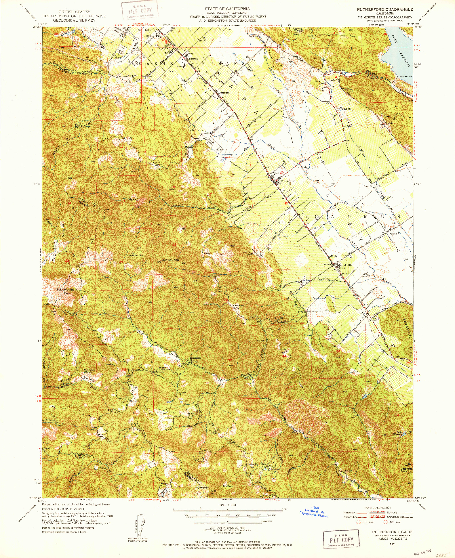 USGS 1:24000-SCALE QUADRANGLE FOR RUTHERFORD, CA 1951