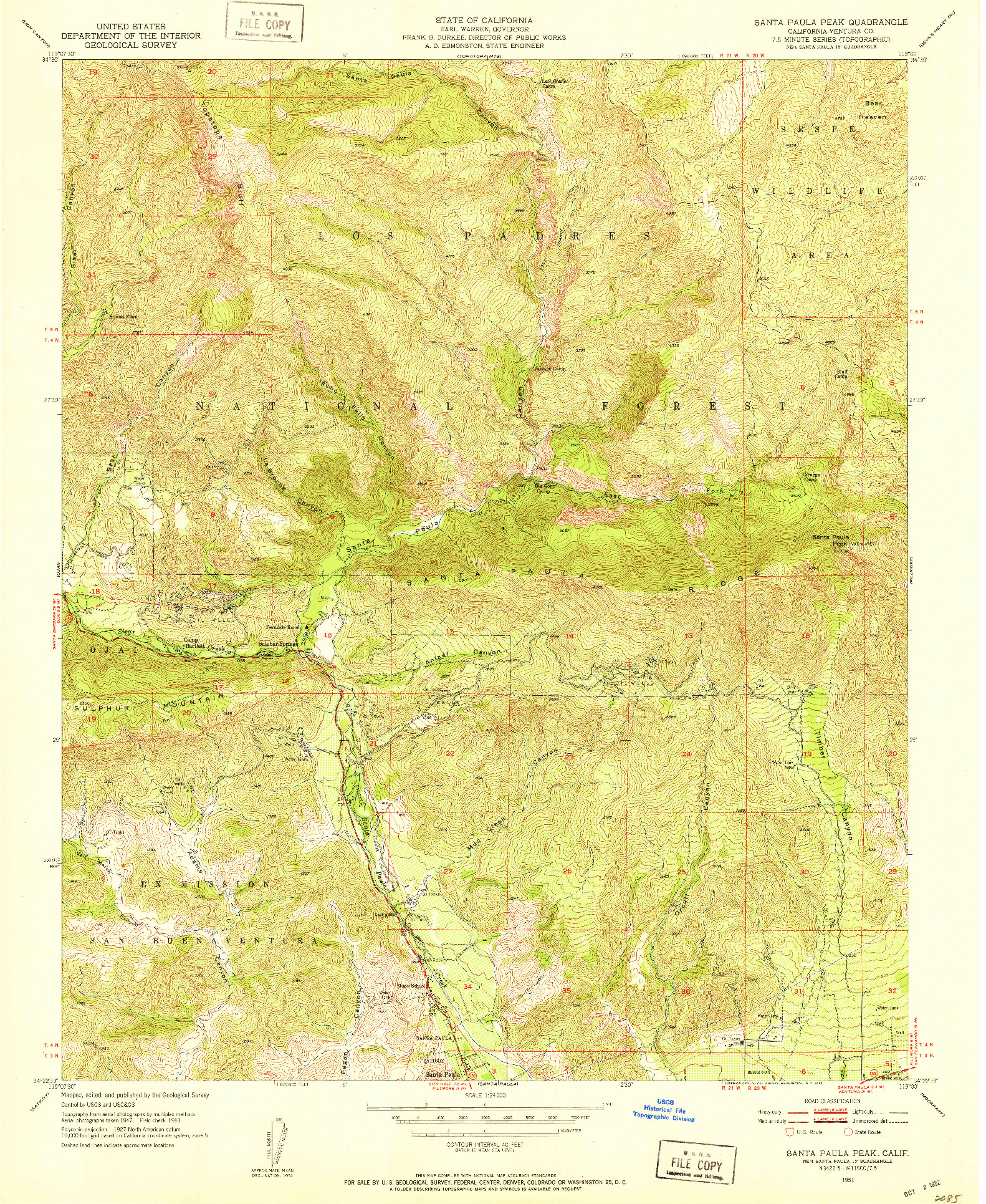 USGS 1:24000-SCALE QUADRANGLE FOR SANTA PAULA PEAK, CA 1951