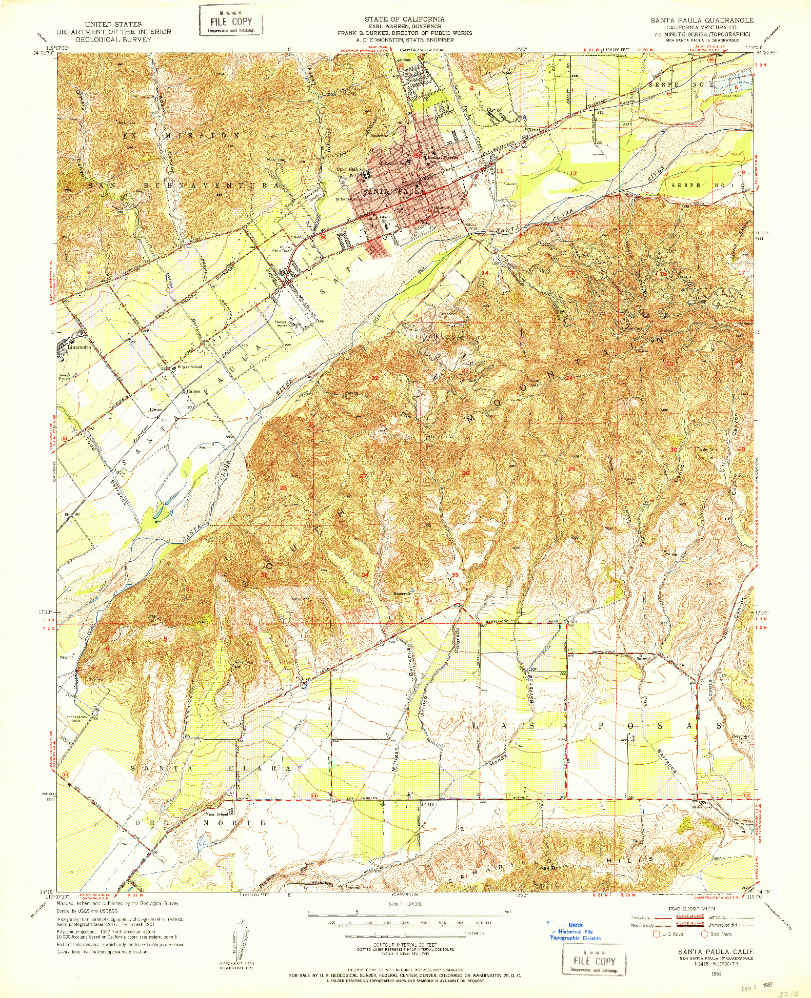 USGS 1:24000-SCALE QUADRANGLE FOR SANTA PAULA, CA 1951