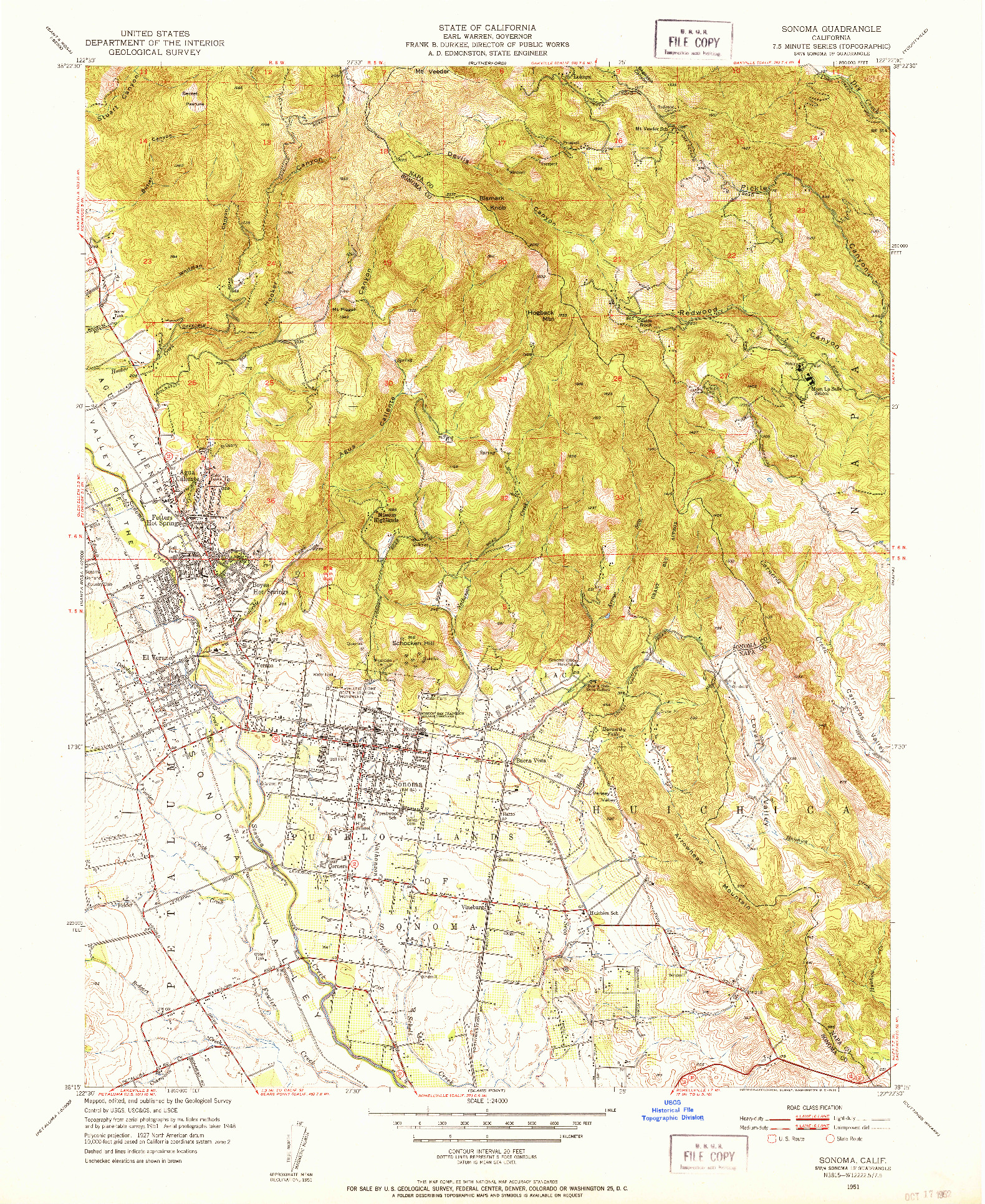USGS 1:24000-SCALE QUADRANGLE FOR SONOMA, CA 1951