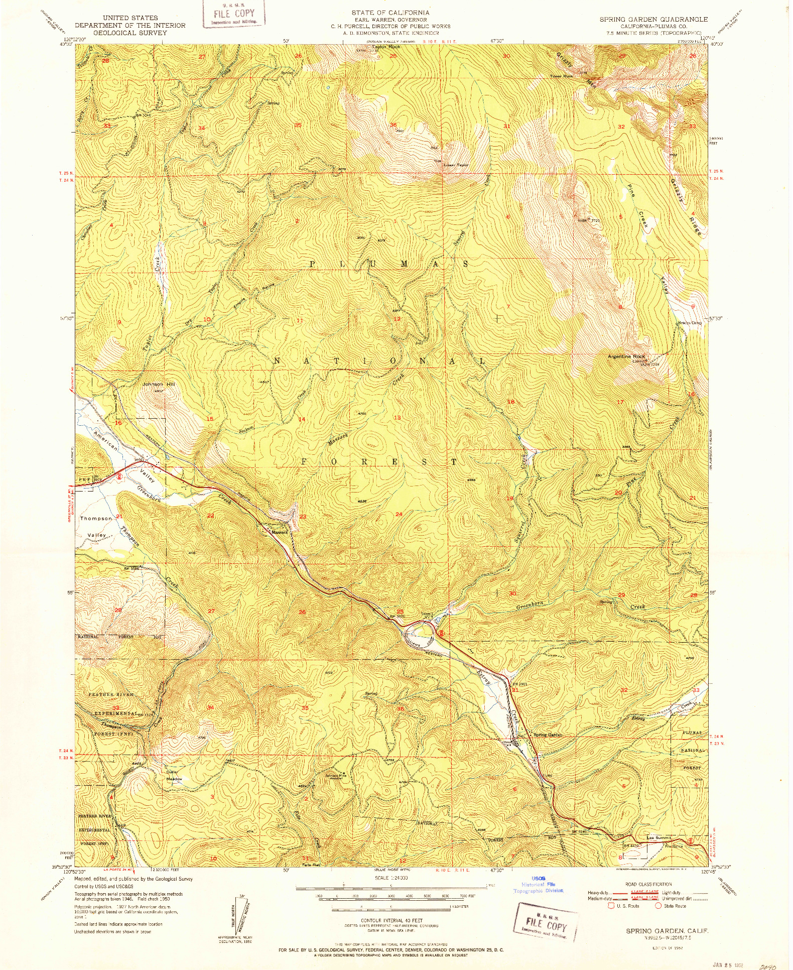 USGS 1:24000-SCALE QUADRANGLE FOR SPRING GARDEN, CA 1952