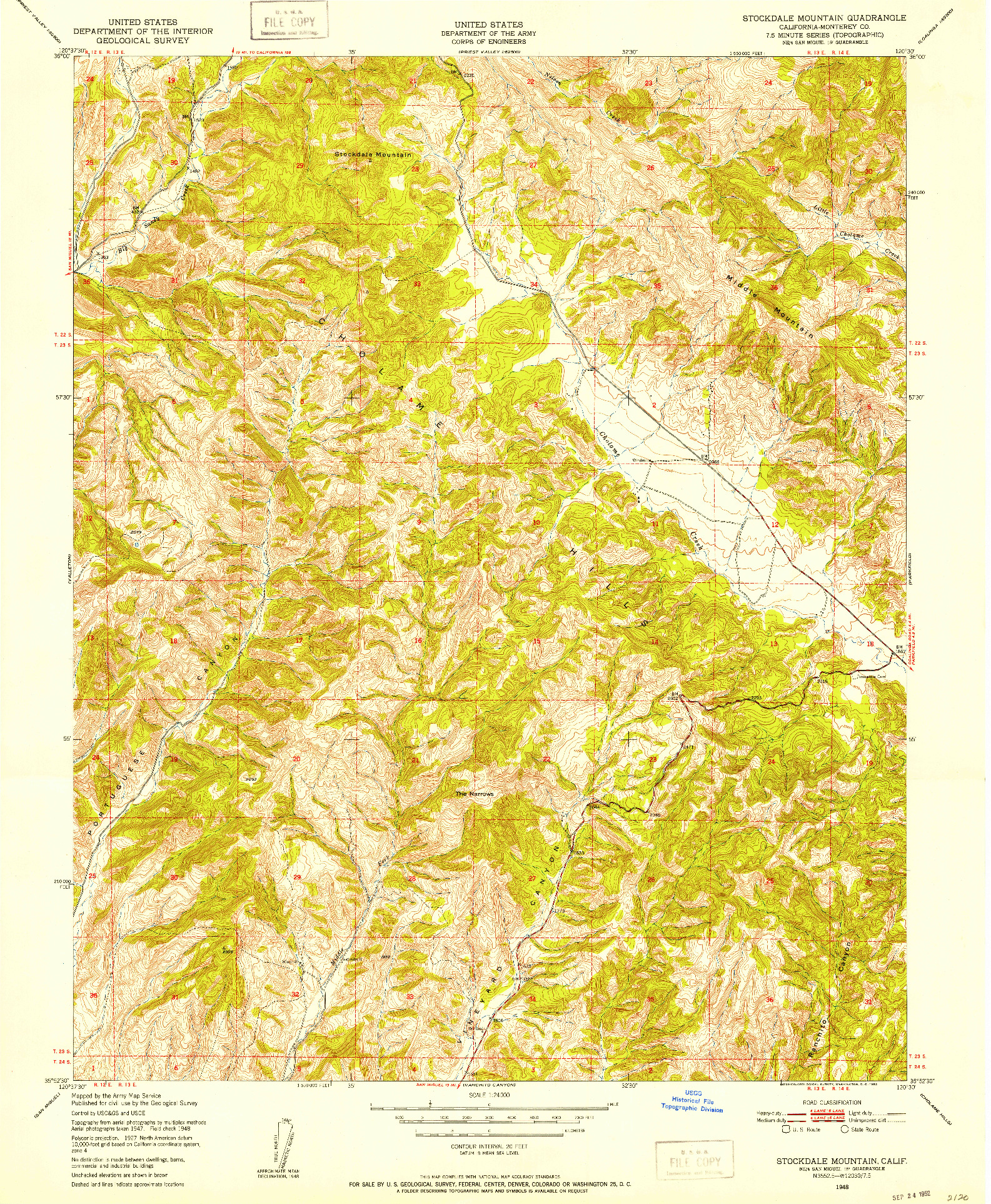 USGS 1:24000-SCALE QUADRANGLE FOR STOCKDALE MOUNTAIN, CA 1948