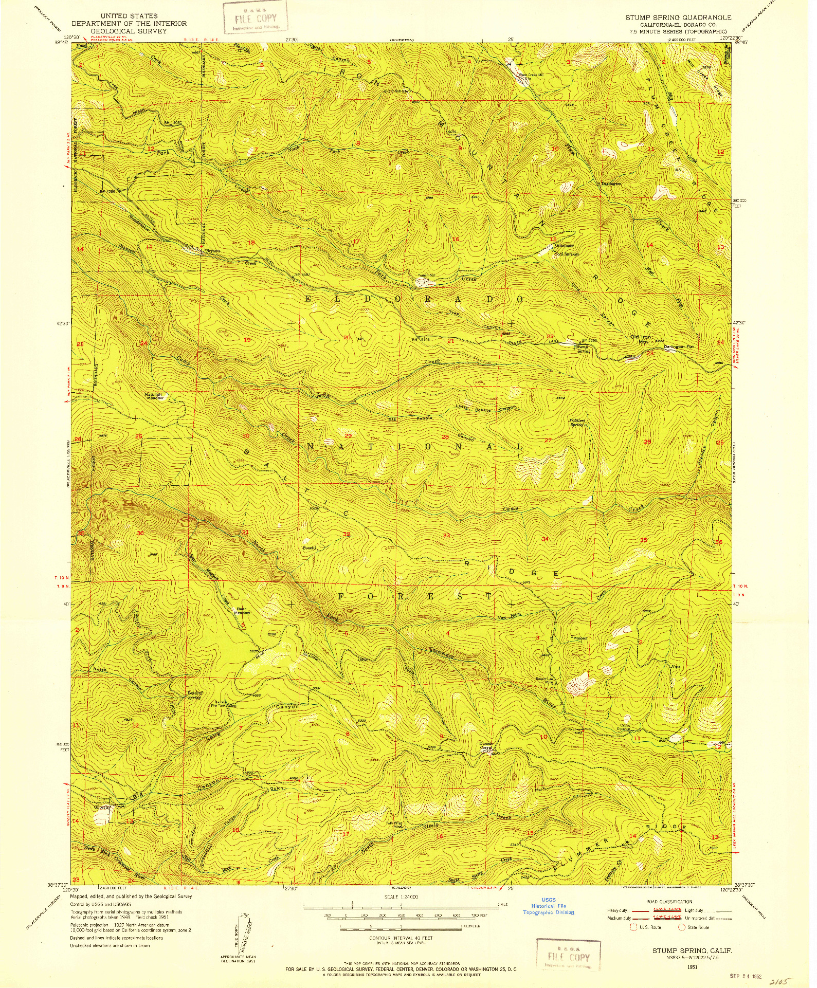 USGS 1:24000-SCALE QUADRANGLE FOR STUMP SPRING, CA 1951