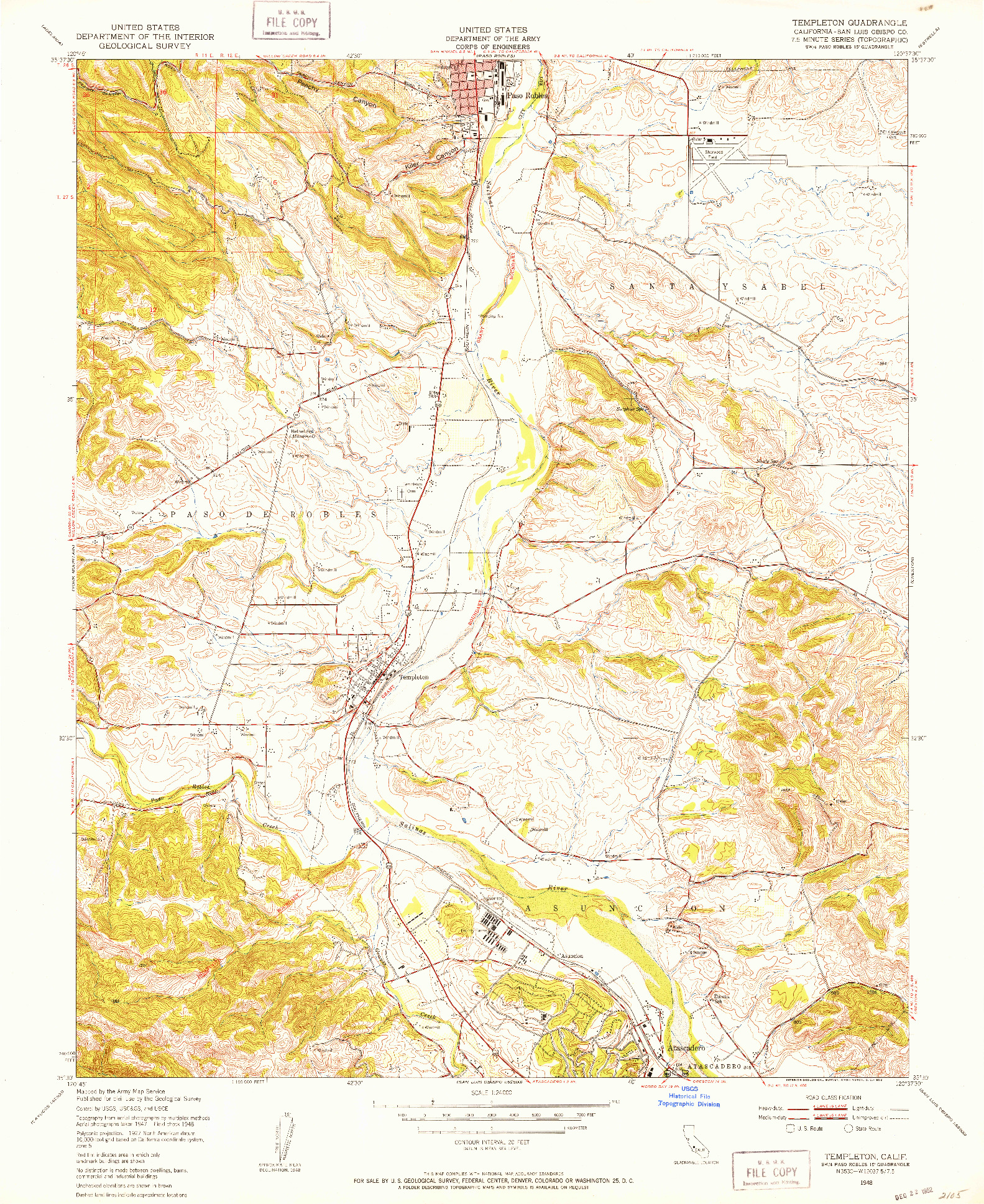 USGS 1:24000-SCALE QUADRANGLE FOR TEMPLETON, CA 1948