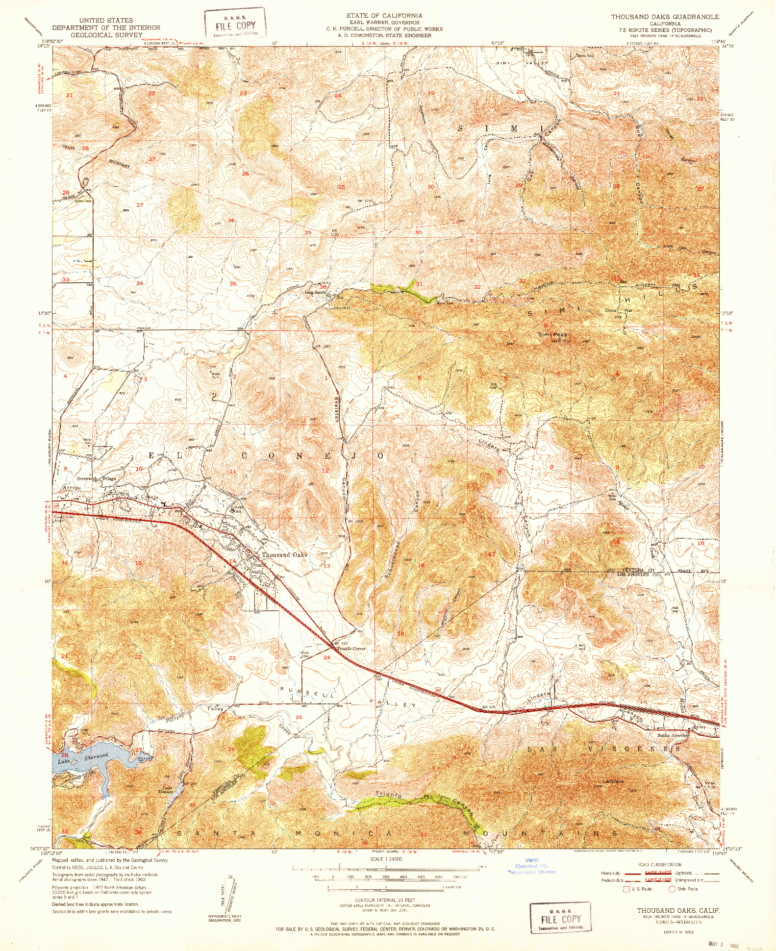 USGS 1:24000-SCALE QUADRANGLE FOR THOUSAND OAKS, CA 1952