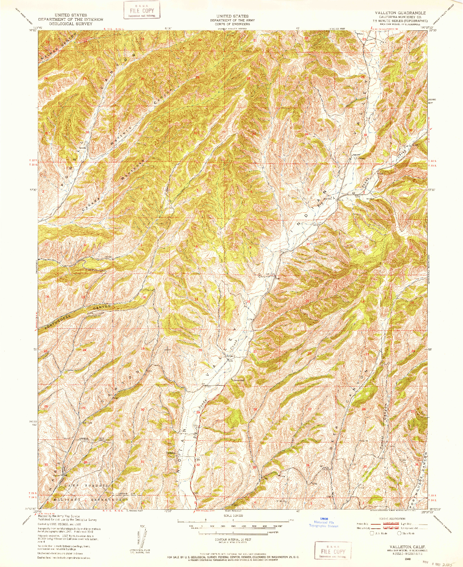 USGS 1:24000-SCALE QUADRANGLE FOR VALLETON, CA 1948