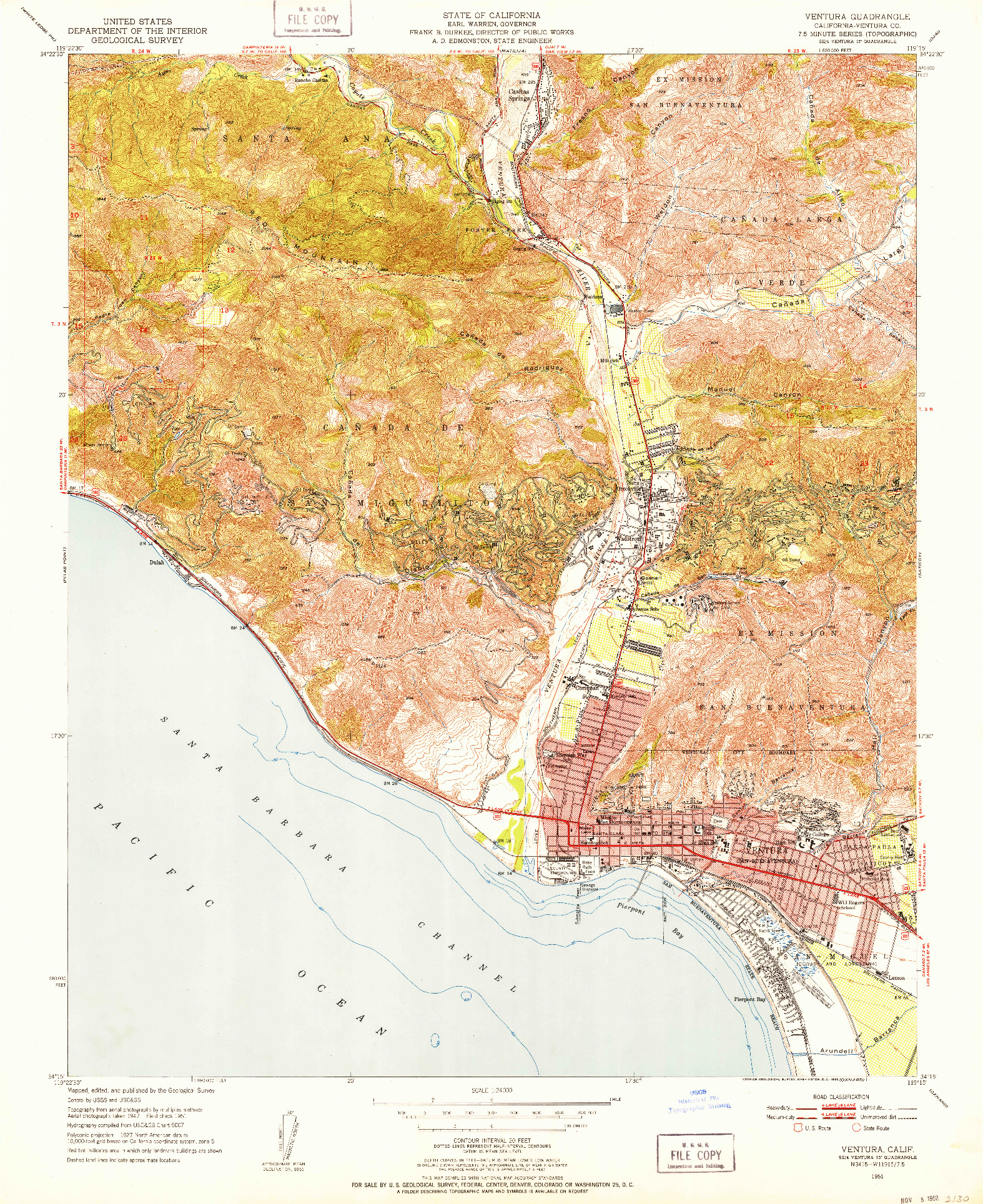 USGS 1:24000-SCALE QUADRANGLE FOR VENTURA, CA 1951