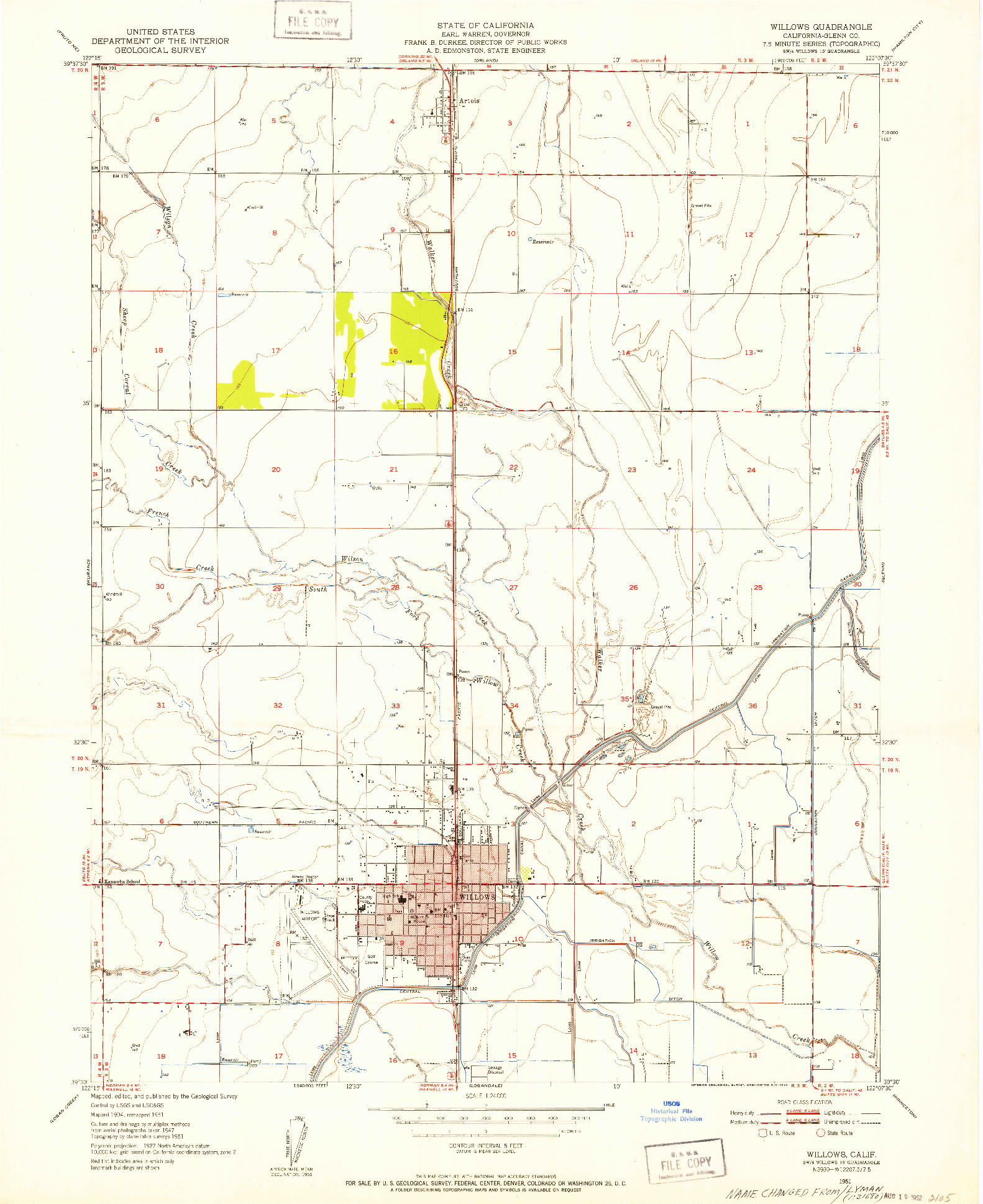 USGS 1:24000-SCALE QUADRANGLE FOR WILLOWS, CA 1951