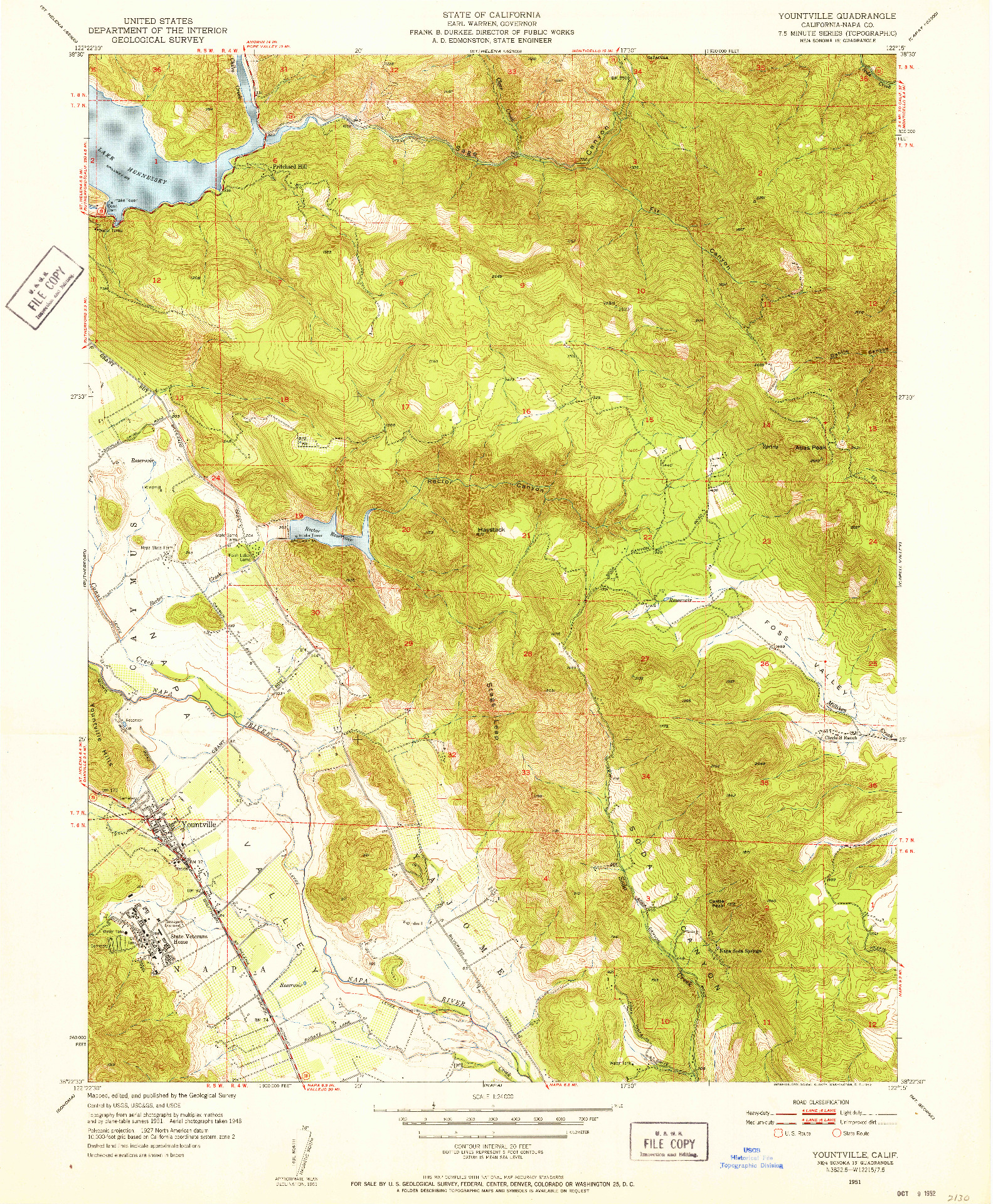 USGS 1:24000-SCALE QUADRANGLE FOR YOUNTVILLE, CA 1951