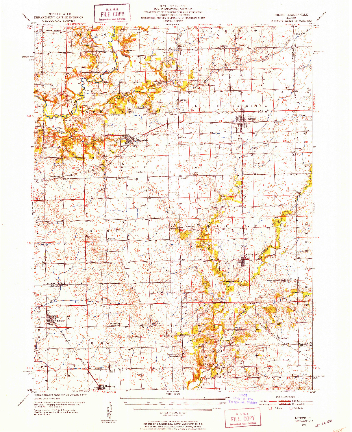 USGS 1:62500-SCALE QUADRANGLE FOR MINIER, IL 1951