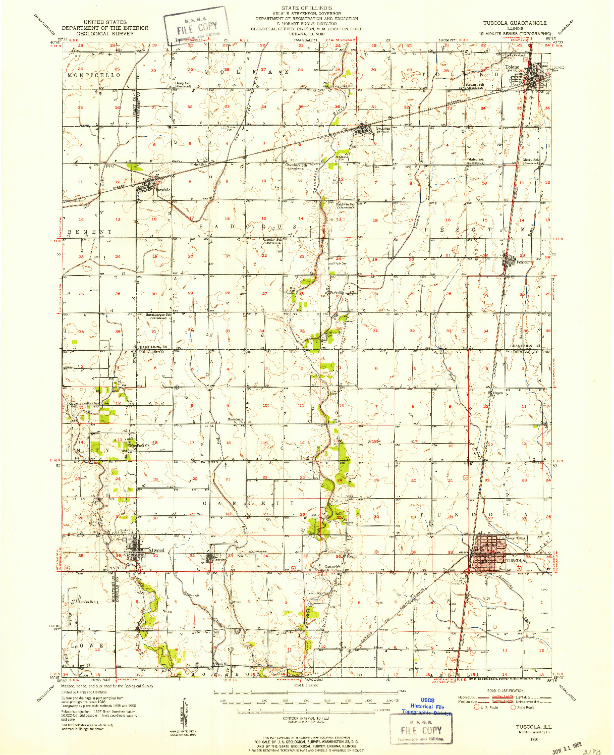 USGS 1:62500-SCALE QUADRANGLE FOR TUSCOLA, IL 1950