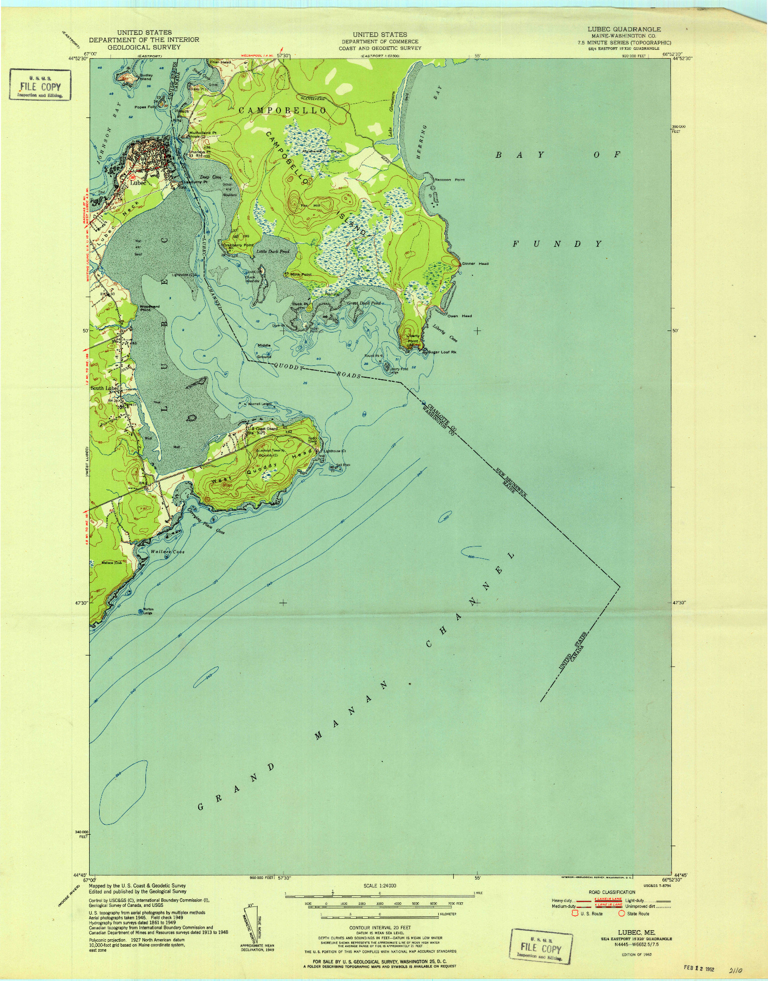 USGS 1:24000-SCALE QUADRANGLE FOR LUBEC, ME 1952