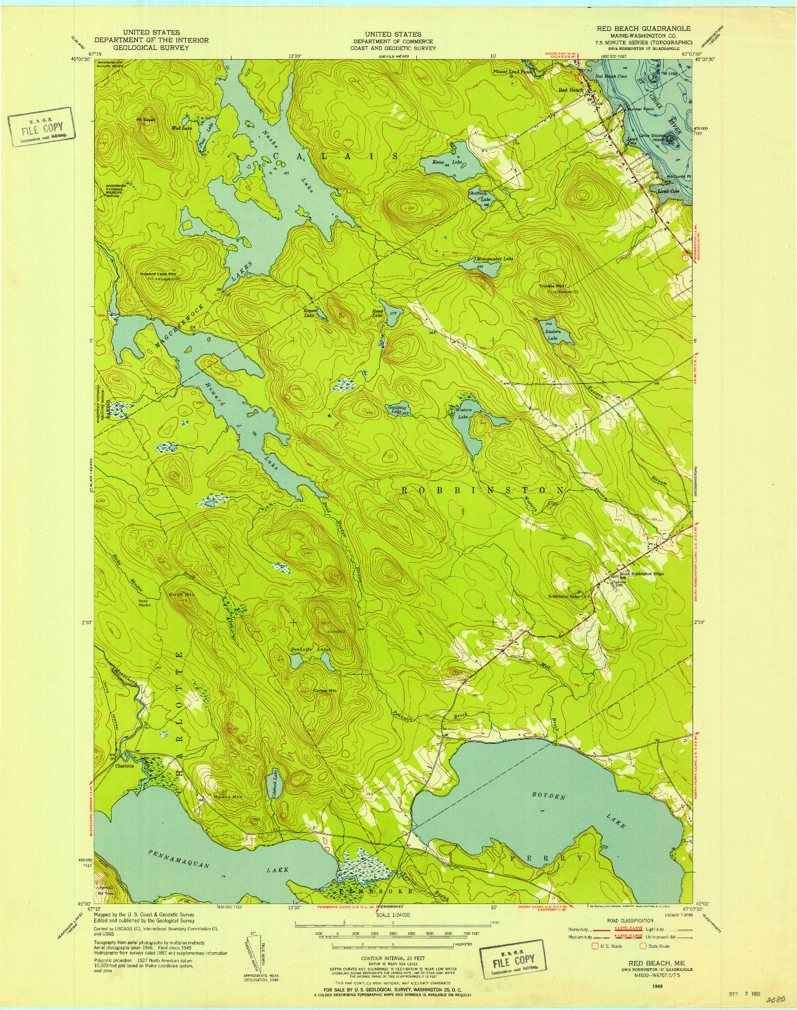 USGS 1:24000-SCALE QUADRANGLE FOR RED BEACH, ME 1949