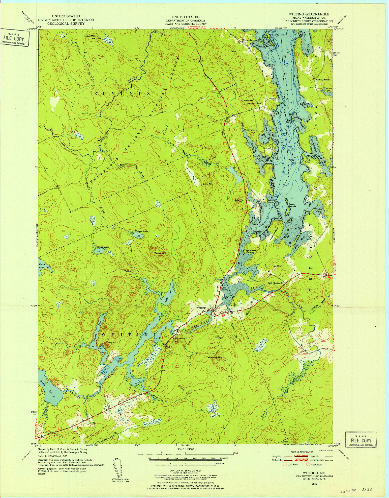 USGS 1:24000-SCALE QUADRANGLE FOR WHITING, ME 1949