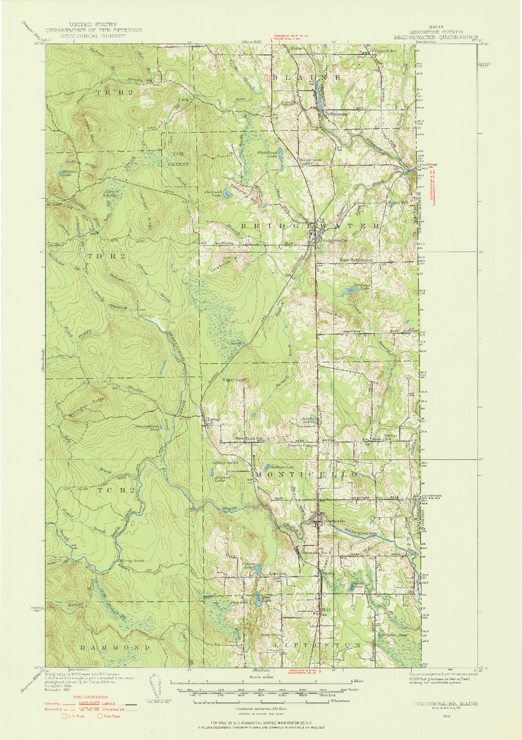 USGS 1:62500-SCALE QUADRANGLE FOR BRIDGEWATER, ME 1951