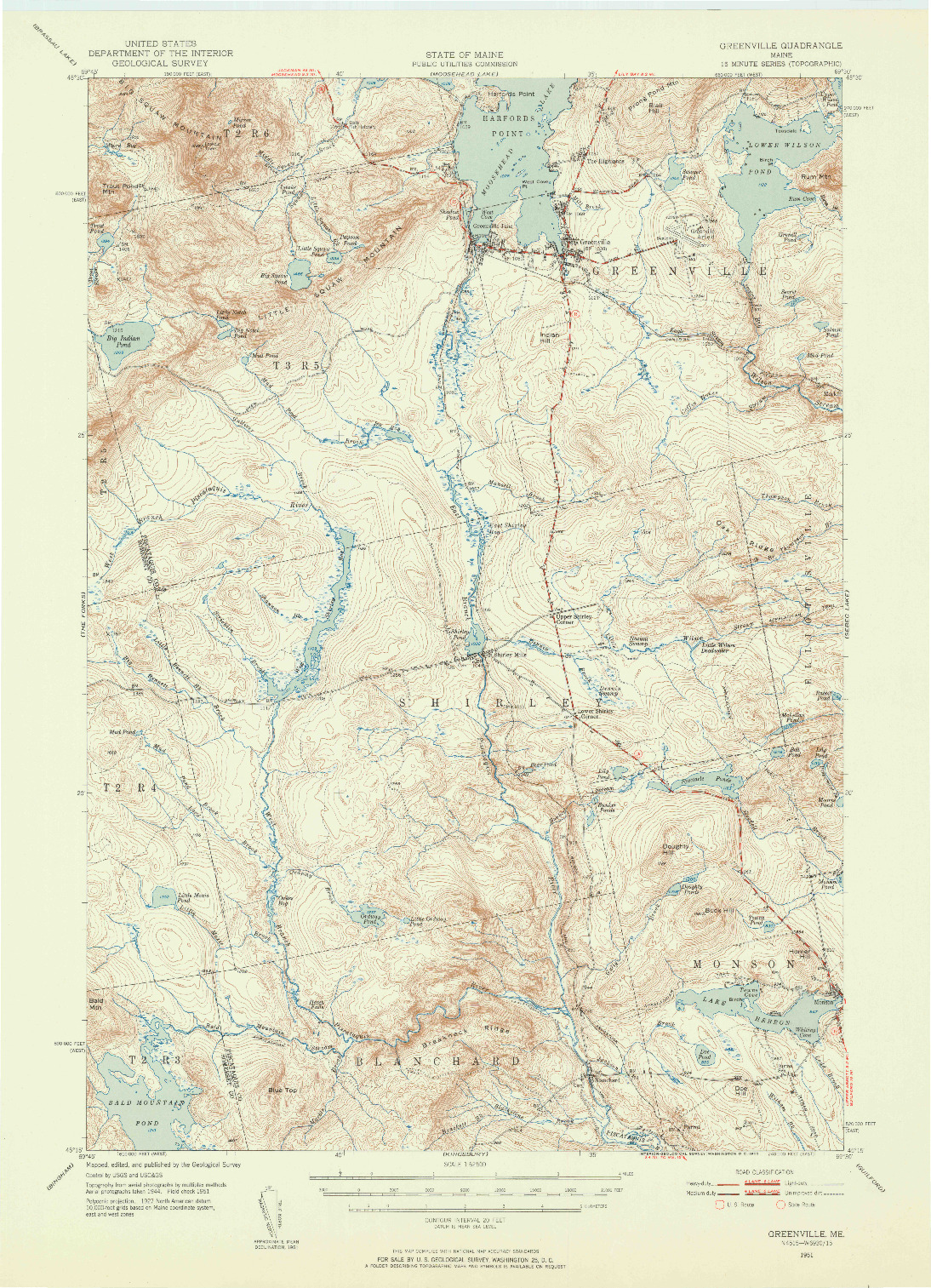 USGS 1:62500-SCALE QUADRANGLE FOR GREENVILLE, ME 1951