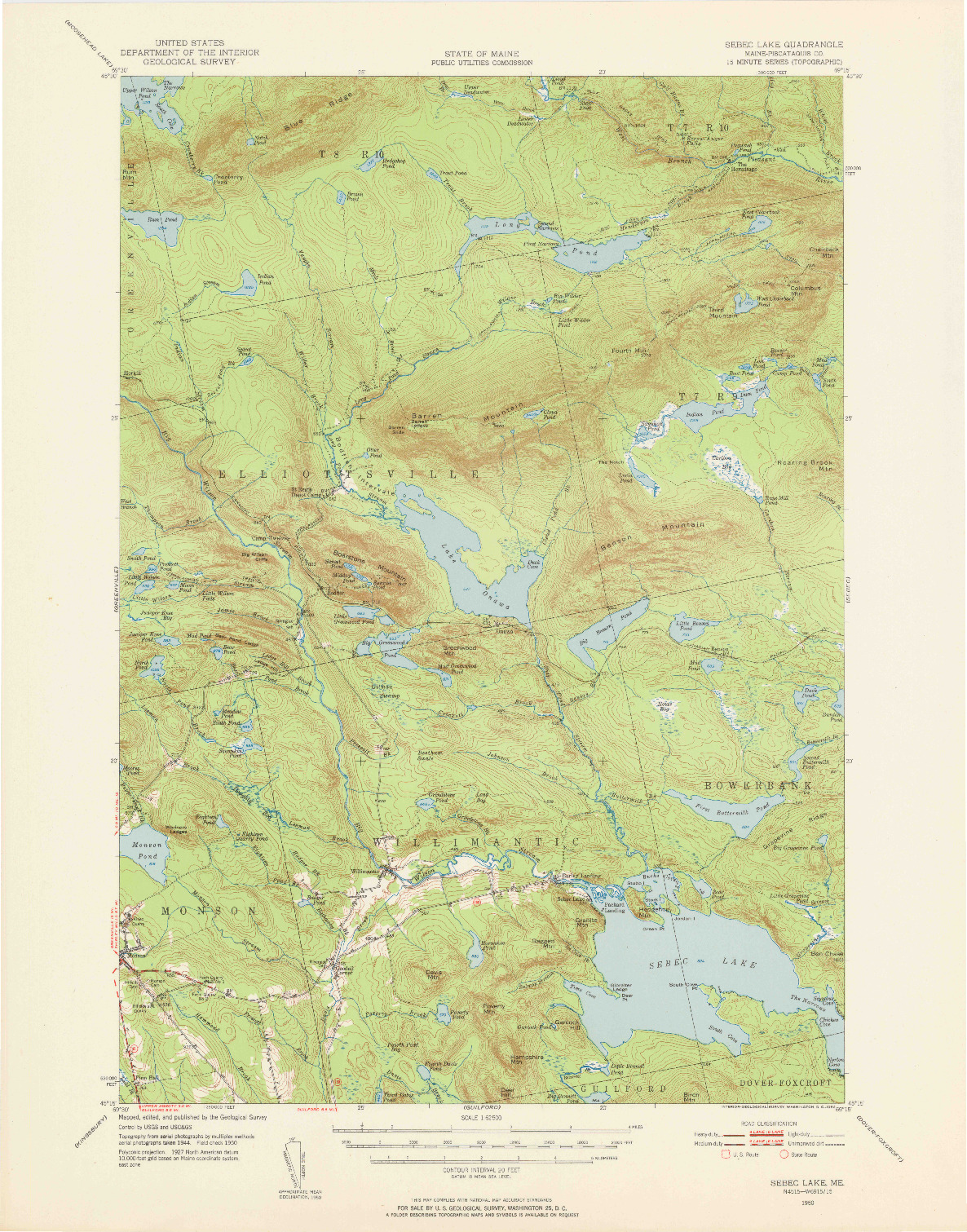 USGS 1:62500-SCALE QUADRANGLE FOR SEBEC LAKE, ME 1950