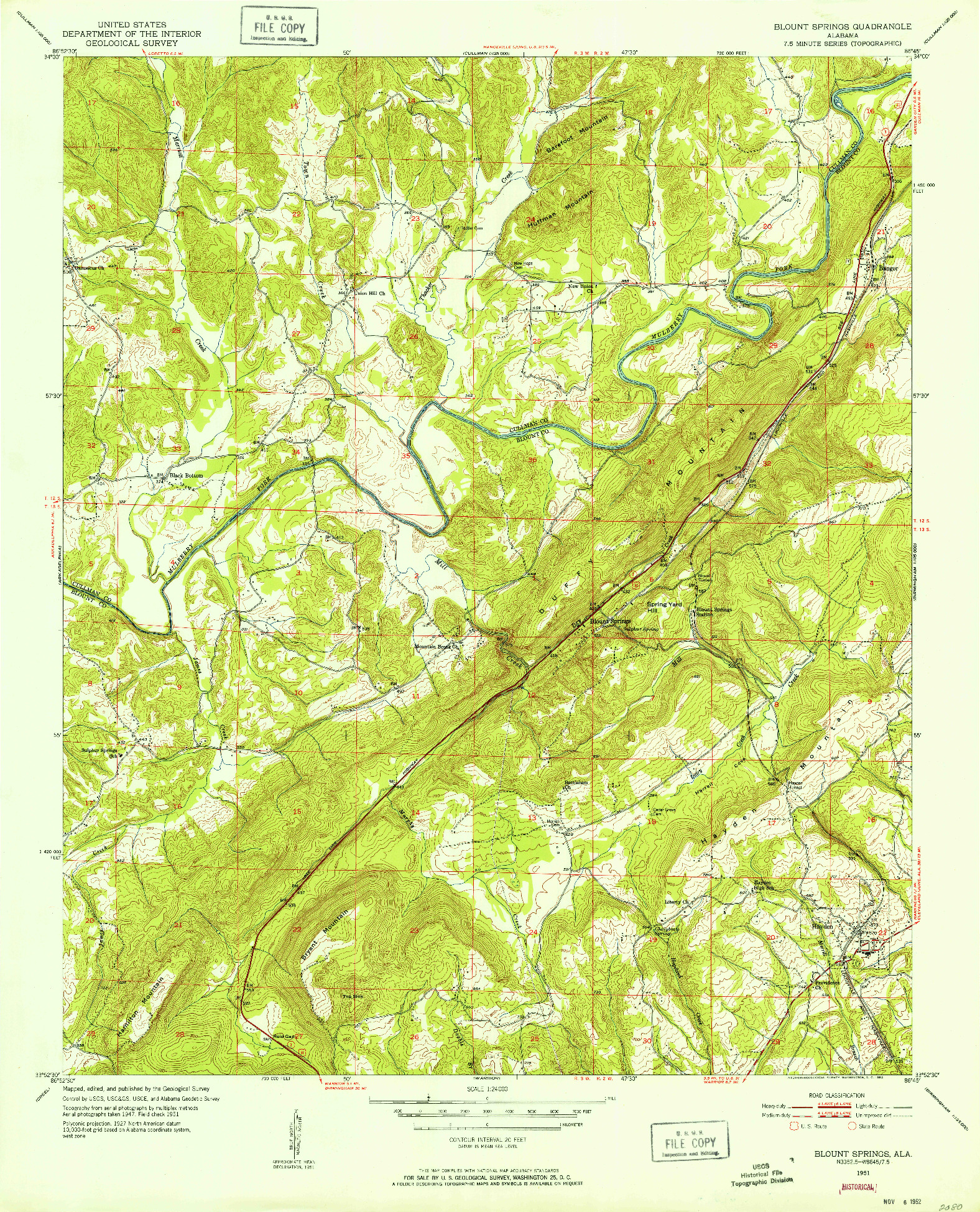 USGS 1:24000-SCALE QUADRANGLE FOR BLOUNT SPRINGS, AL 1951