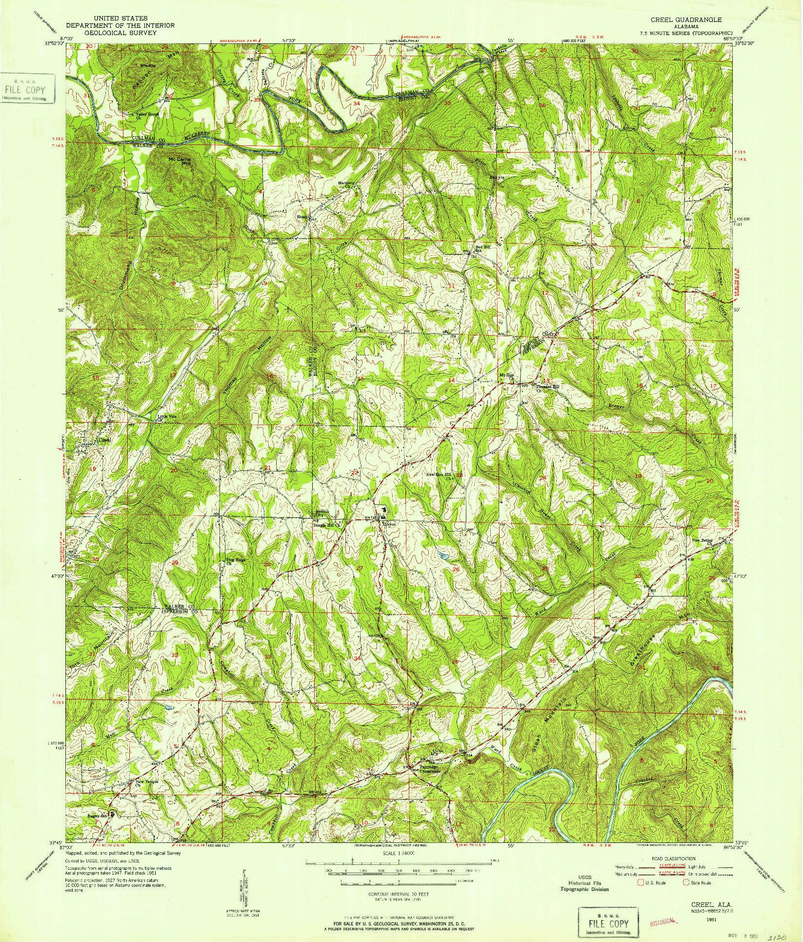 USGS 1:24000-SCALE QUADRANGLE FOR CREEL, AL 1951