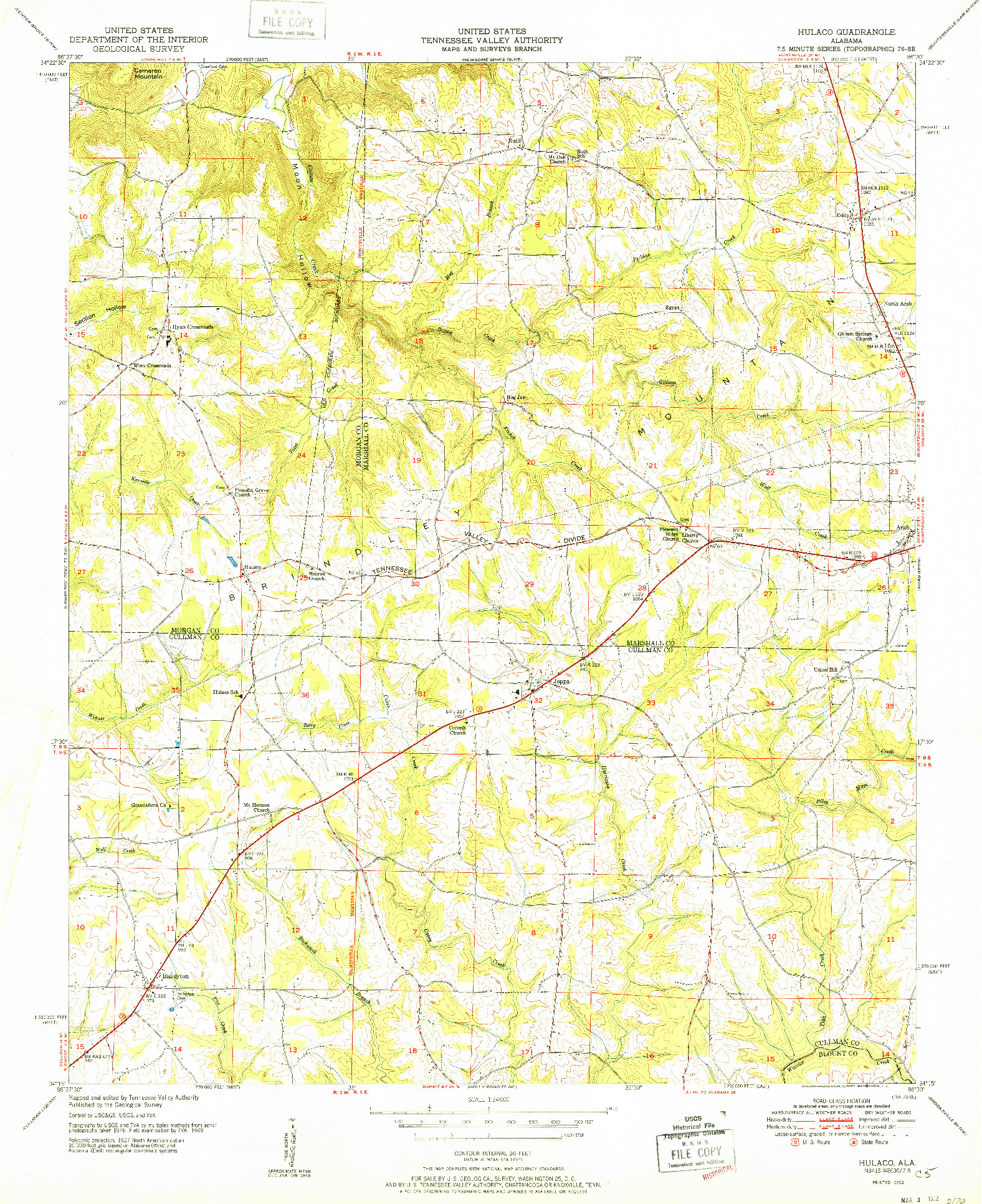 USGS 1:24000-SCALE QUADRANGLE FOR HULACO, AL 1952