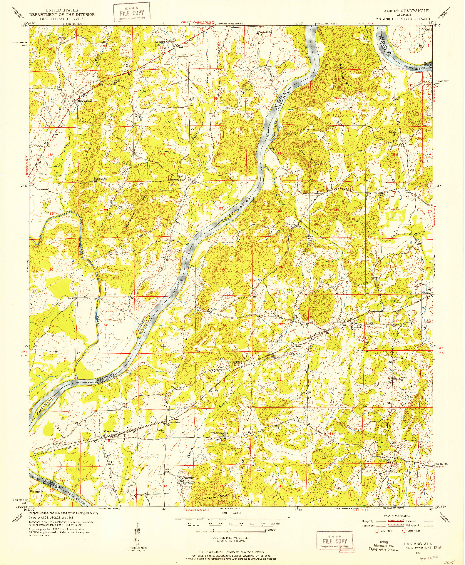 USGS 1:24000-SCALE QUADRANGLE FOR LANIERS, AL 1951