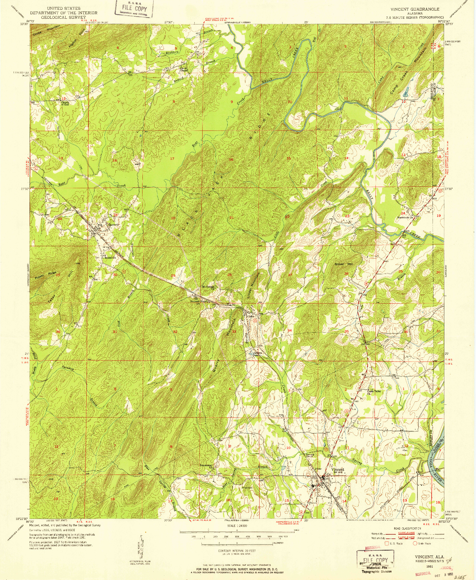 USGS 1:24000-SCALE QUADRANGLE FOR VINCENT, AL 1951