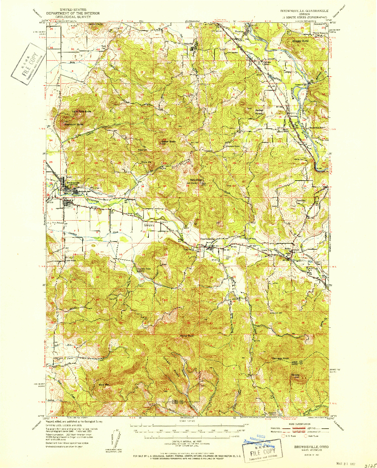 USGS 1:62500-SCALE QUADRANGLE FOR BROWNSVILLE, OR 1952