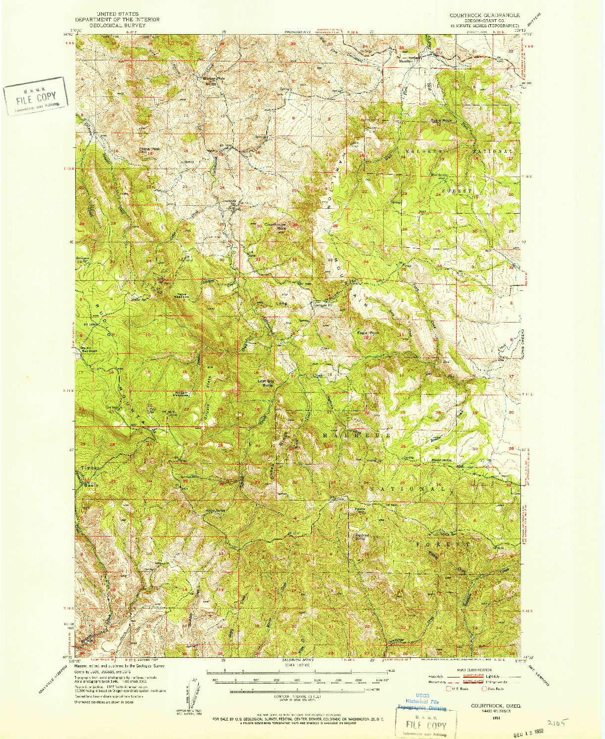 USGS 1:62500-SCALE QUADRANGLE FOR COURTROCK, OR 1951