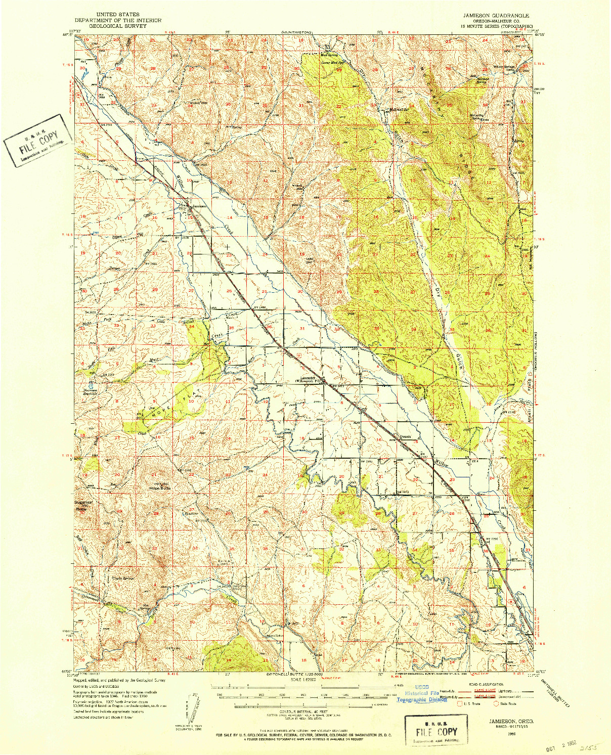 USGS 1:62500-SCALE QUADRANGLE FOR JAMIESON, OR 1950