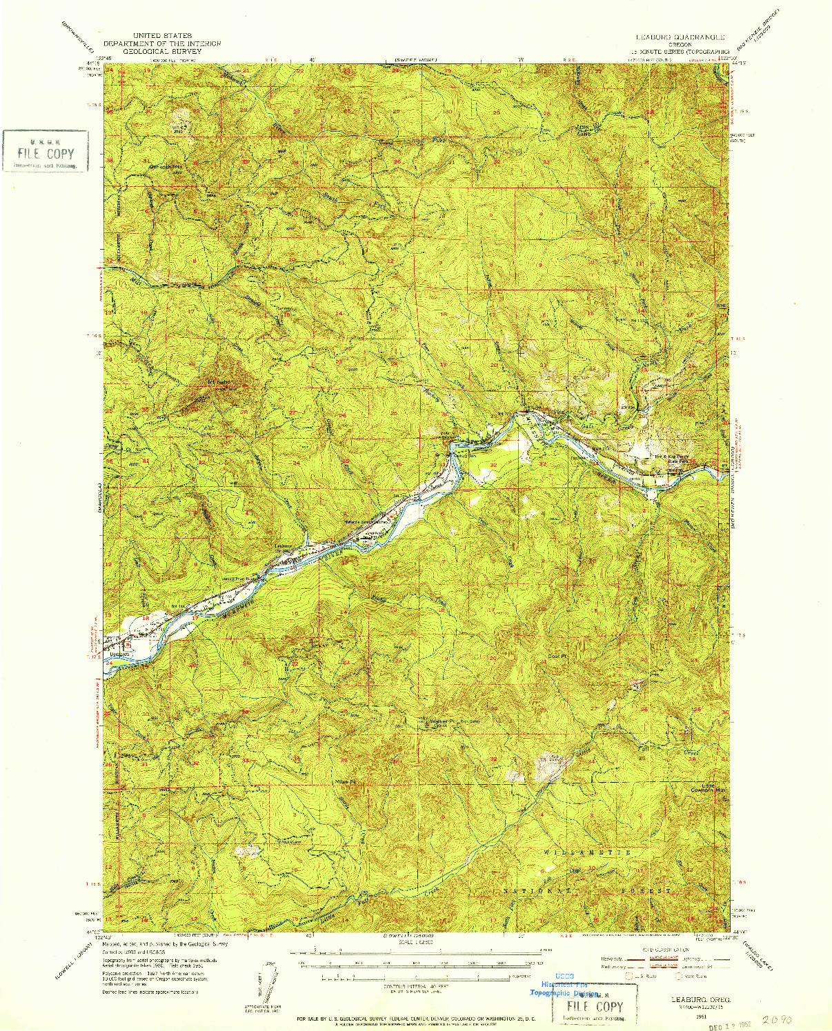 USGS 1:62500-SCALE QUADRANGLE FOR LEABURG, OR 1951