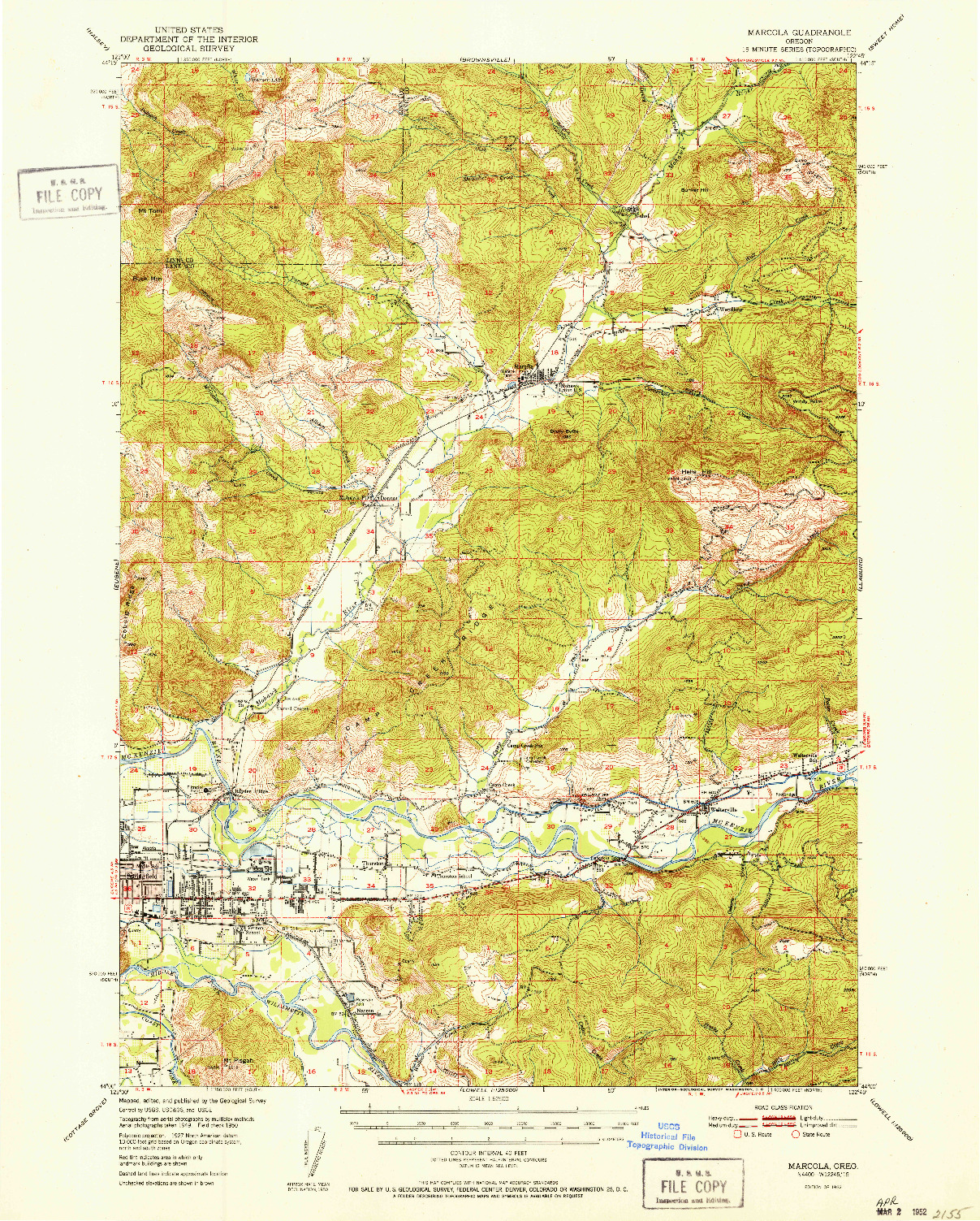 USGS 1:62500-SCALE QUADRANGLE FOR MARCOLA, OR 1952