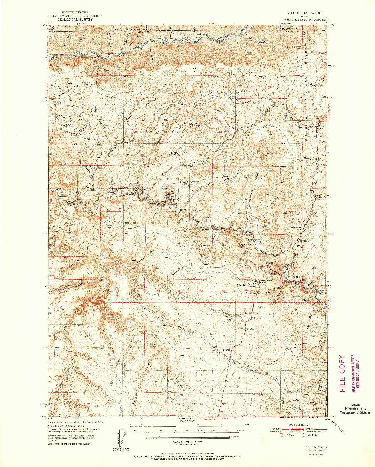 USGS 1:62500-SCALE QUADRANGLE FOR RITTER, OR 1952